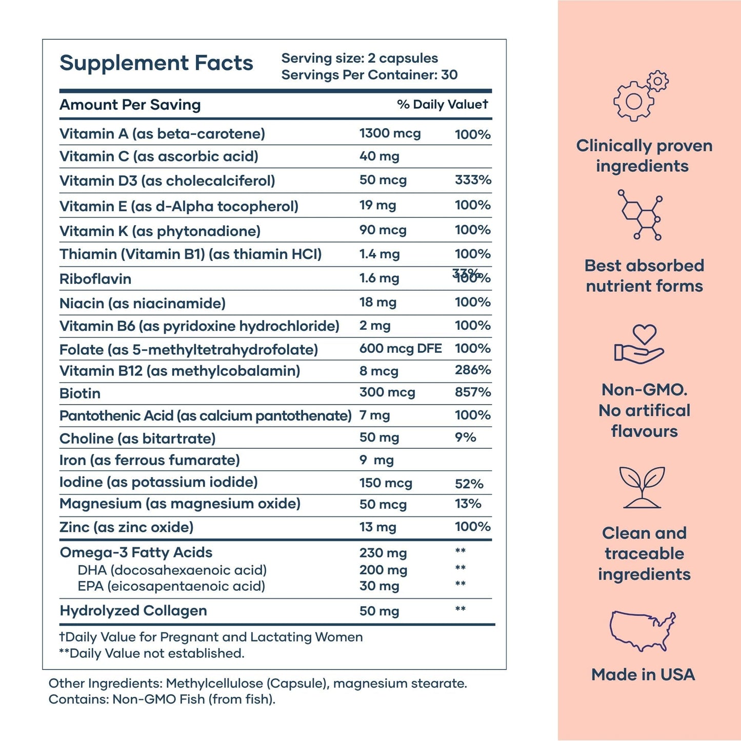 BabyRx Complete Postnatal+ Postnatal Vitamins with Omega-3 DHA, EPA, Collagen, Folate, Iron, 60 Capsules