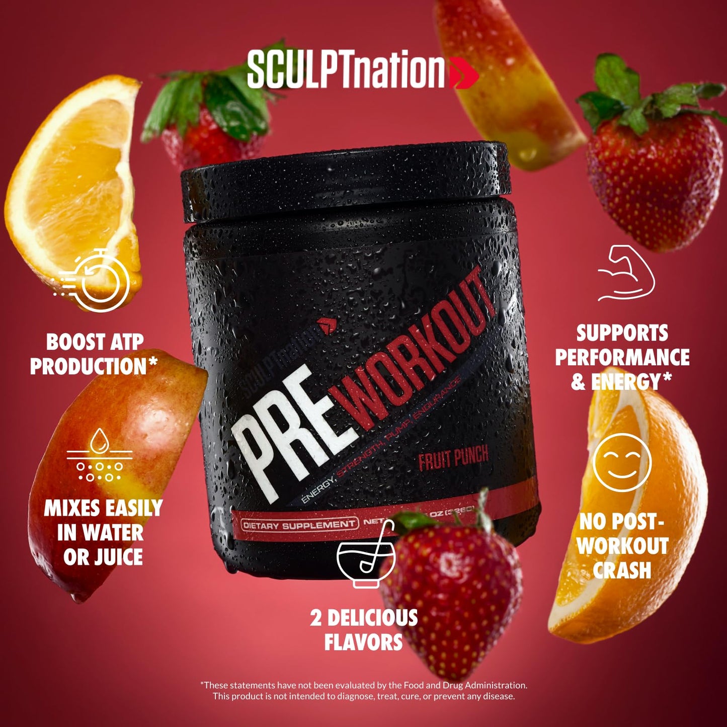 Sculpt Nation PreWorkout Powder by V Shred with Amino Acids for Ultimate Performance, Endurance, and Energy Support, Fruit Punch, 30 Servings