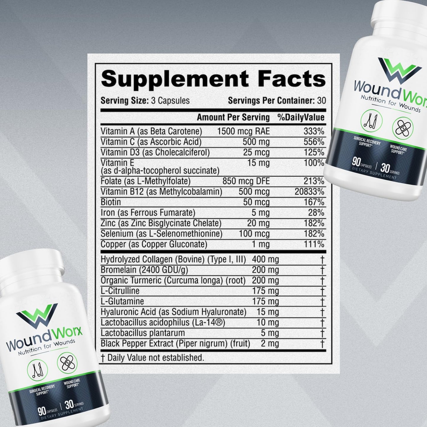 Free Life Labs WoundWorx Nutrition-Scar and Surgery Support Capsule, 90 Count