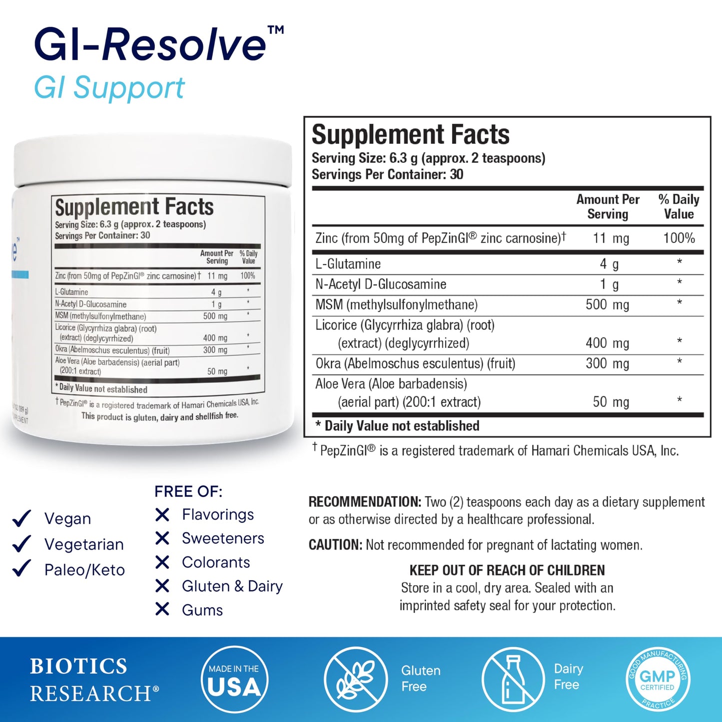 BIOTICS RESEARCH GI Resolve Advanced L-Glutamine Powder 6.7 oz