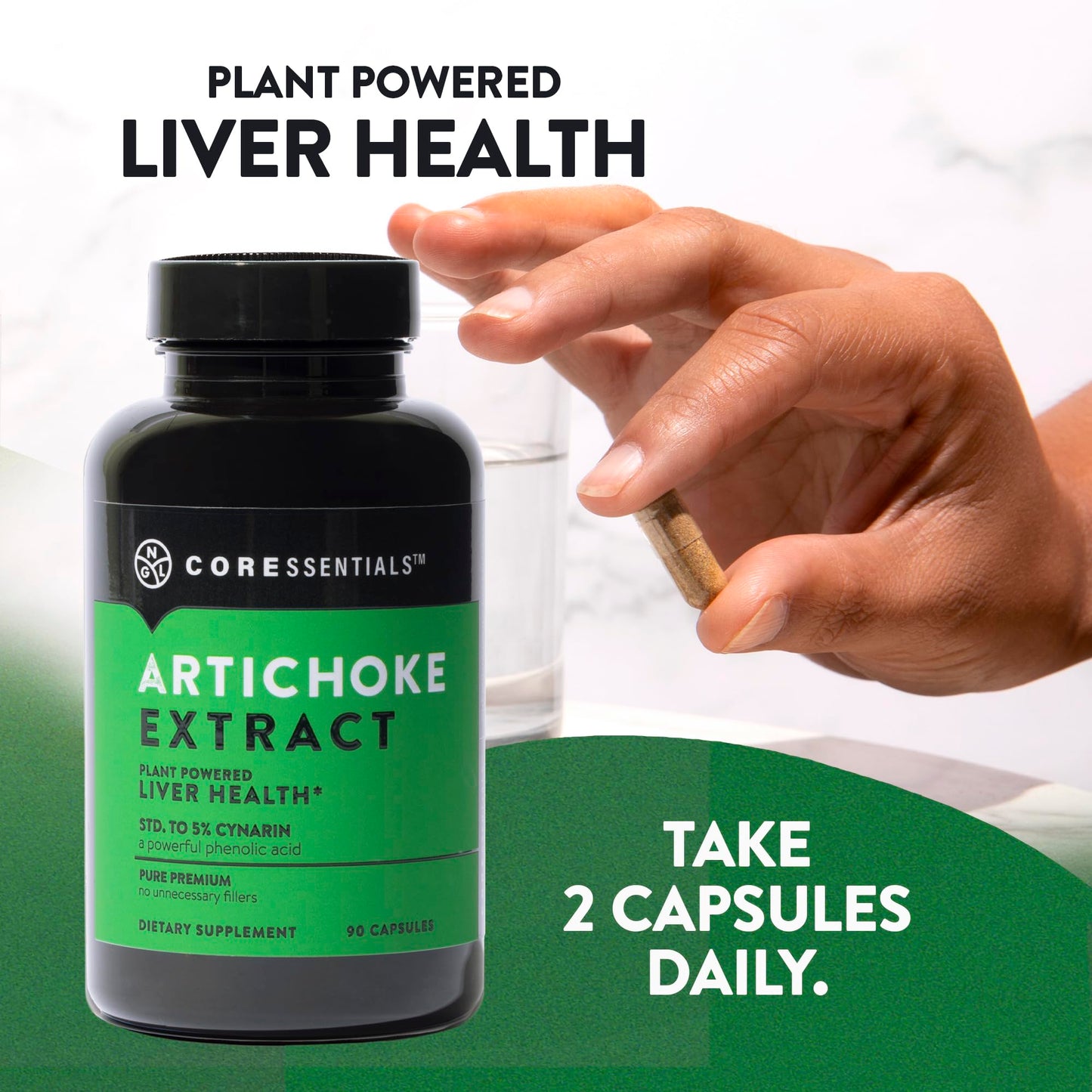 NGL Artichoke Extract Maximum Strength Capsules 1300mg, 5% Caffeoylquinic Acid, Liver Support & Digestive Health, 90 Capsules