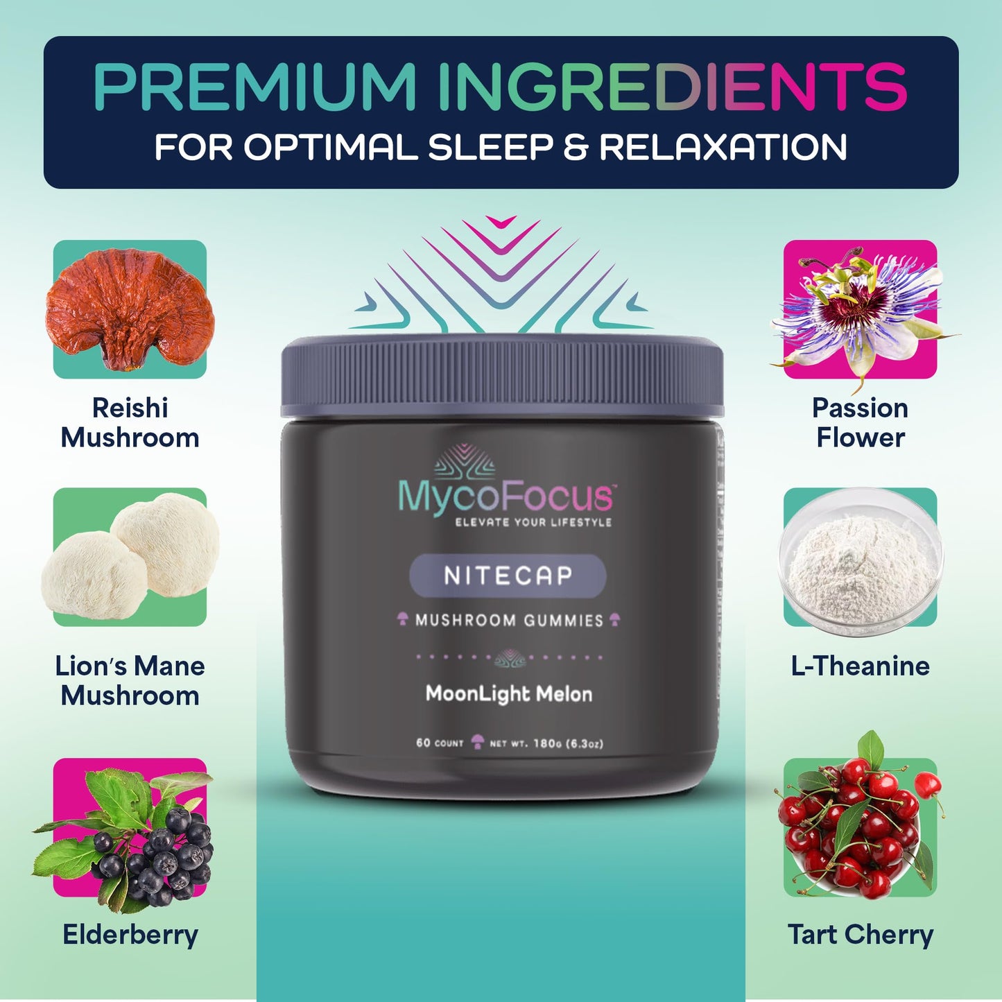 MycoFocus Sleep Mushroom Gummies, 60 Gummies