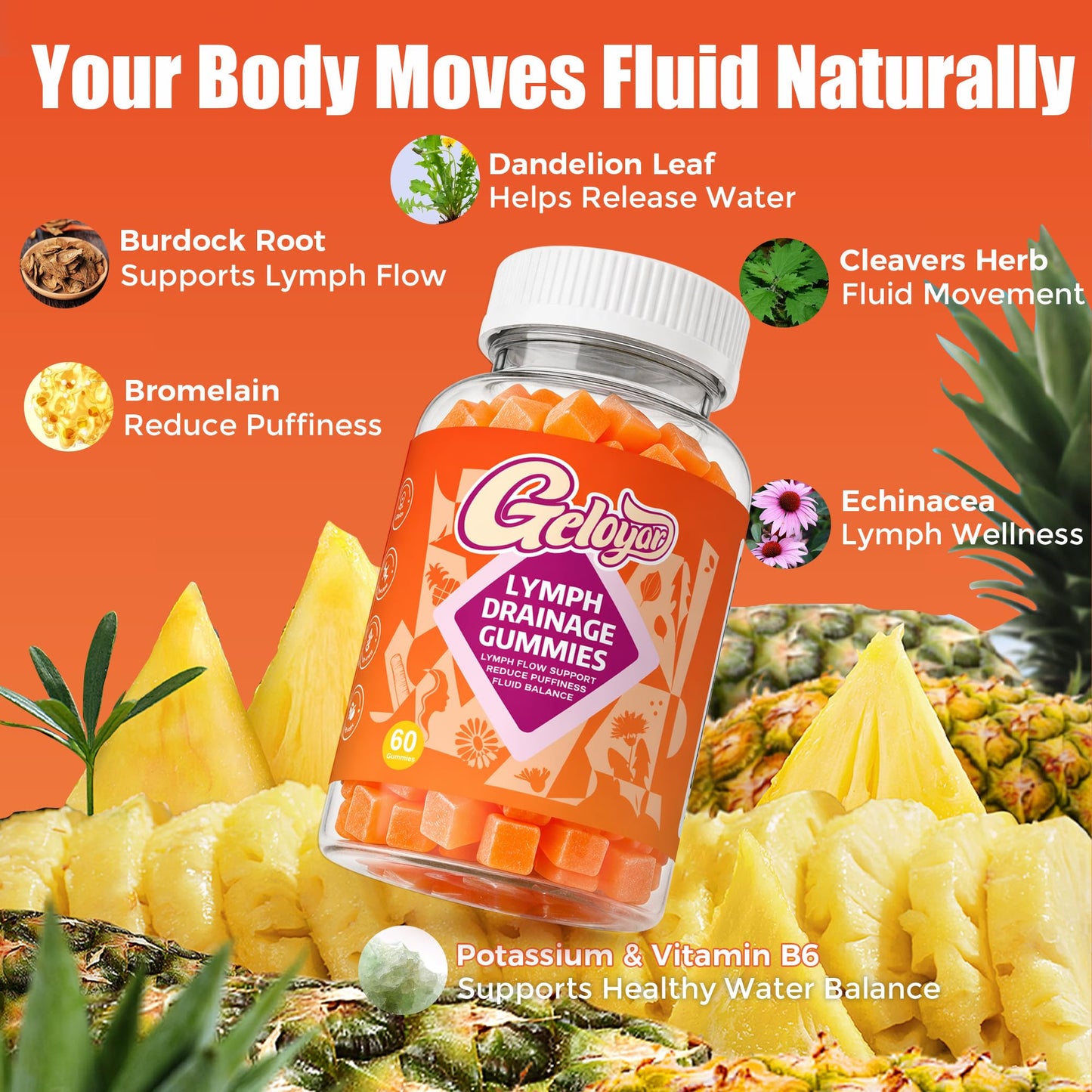 Geloyar Lymphatic Drainage Gummies for Women, 60 Gummies