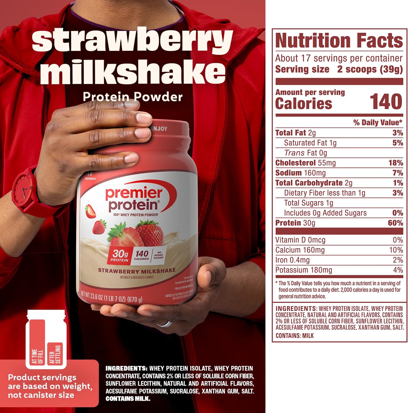 Premier Protein Whey Protein Powder Strawberry, 17 Servings