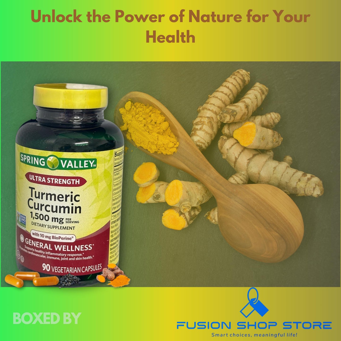 FUSION SHOP STORE Turmeric Curcumin 1500mg with Black Pepper, 90 Capsules