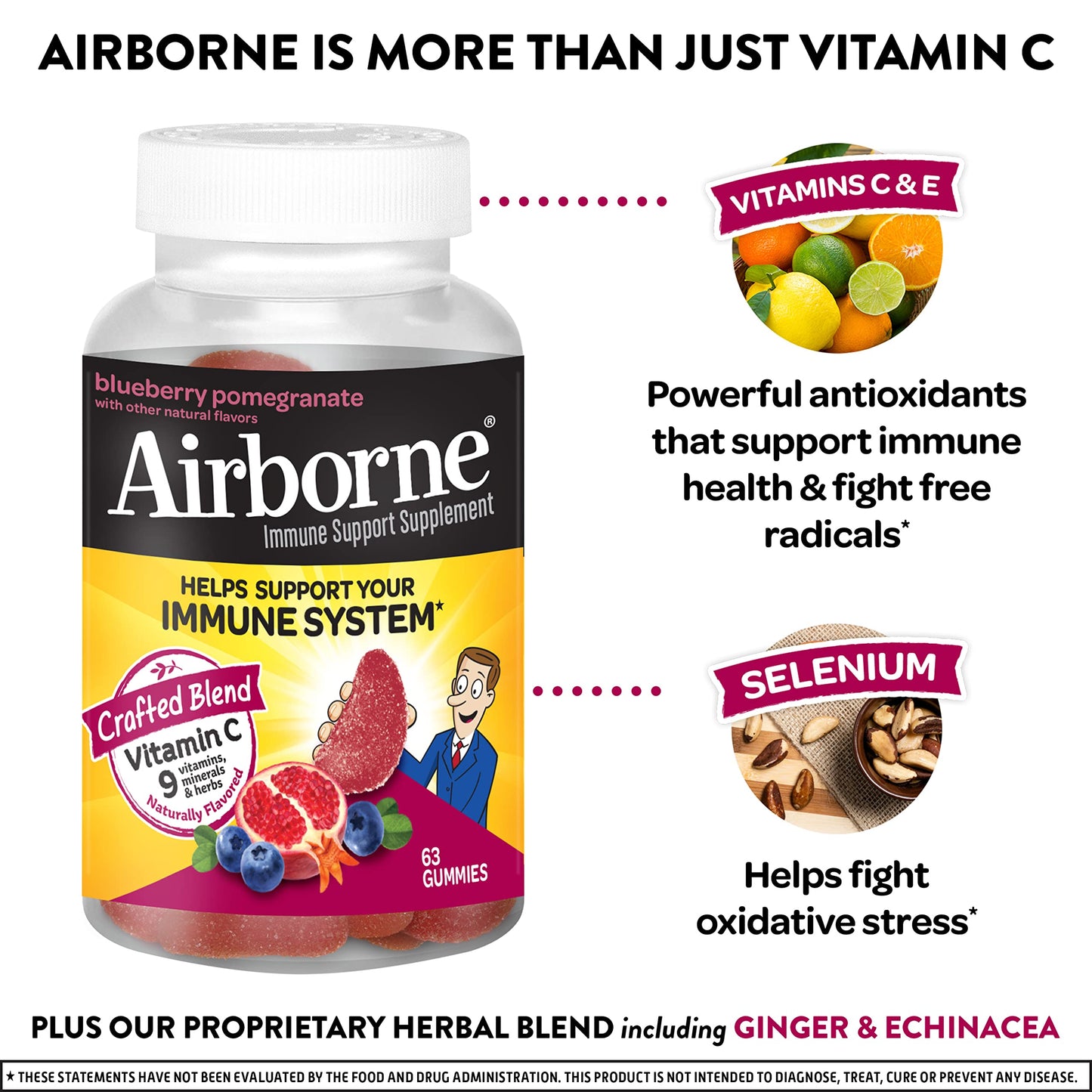 Airborne 750mg Vitamin C Gummies for Adults Immune Support 63 Gummies
