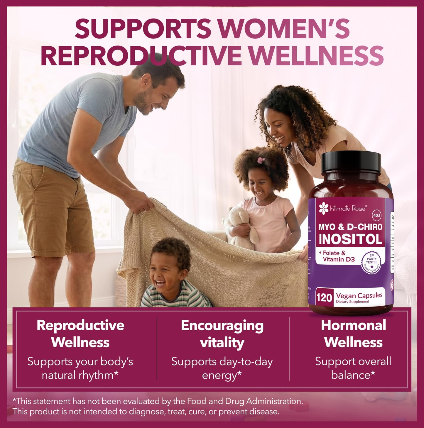 Intimate Rose Myo-Inositol & D-Chiro Inositol for Hormone Balance 40:1 Ratio Capsules, 120 Count