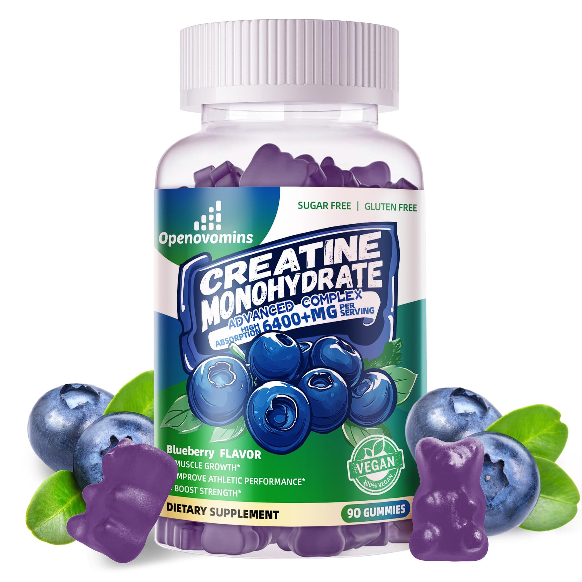 Openovomins Creatine Monohydrate Complex for Men & Women - Advanced Formula W/L-Taurine + Vitamin B12, Sugar Free Chewable Supplement, Gummies, 90 Count