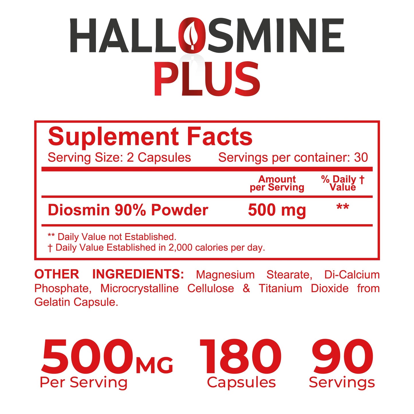 Hallusa Natural Hallosmine Plus Diosmin 500mg Capsules 180