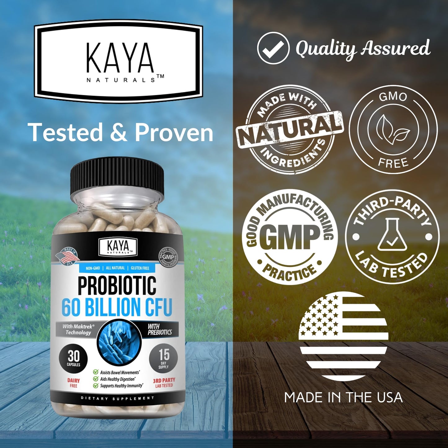Kaya Naturals Probiotic 60 Billion CFU Vegetable Capsules, 30 Count