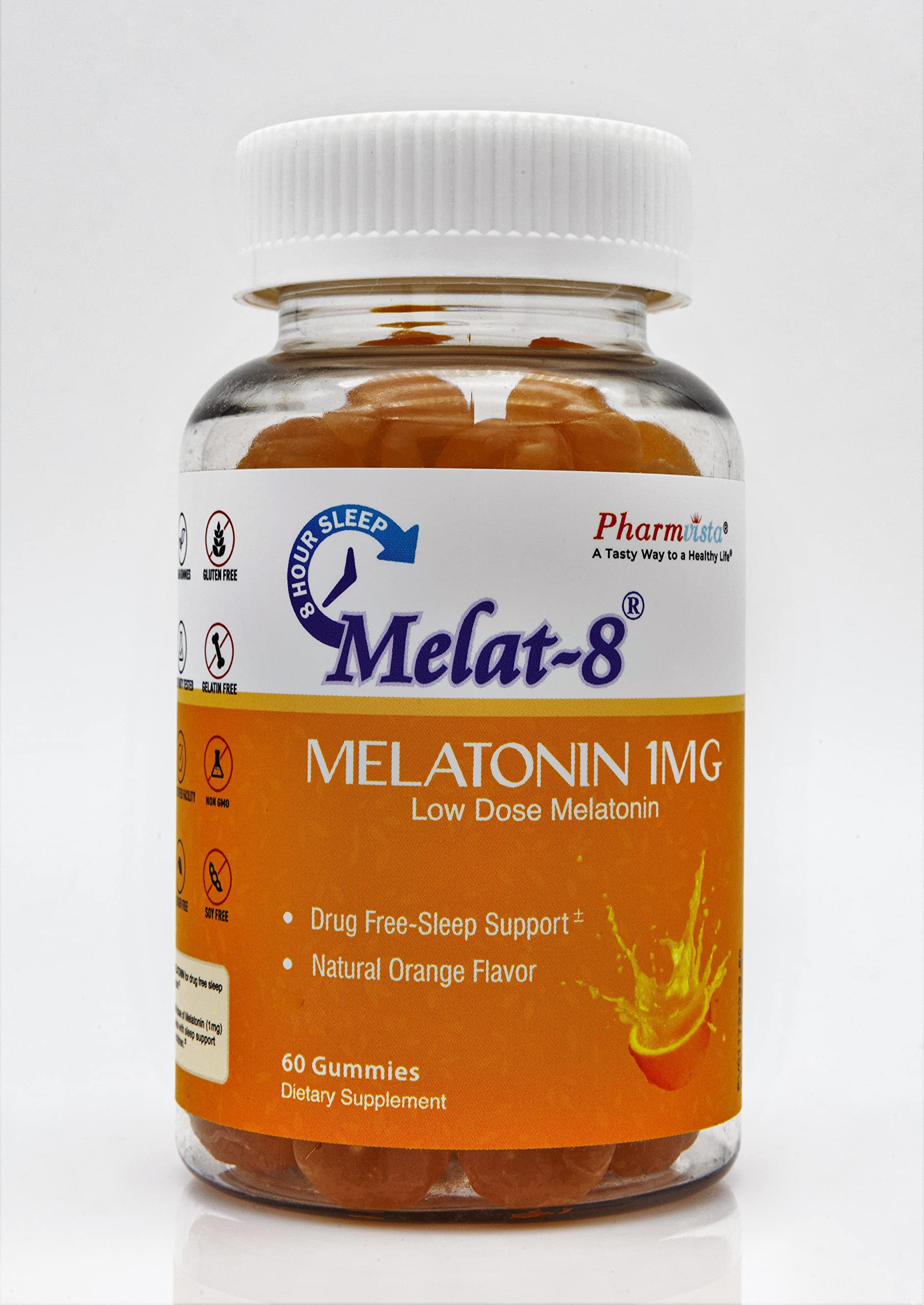 Melat-8 Low Dose Sleep Gummies Melatonin 1mg for Sleep Support, 60 Gummies