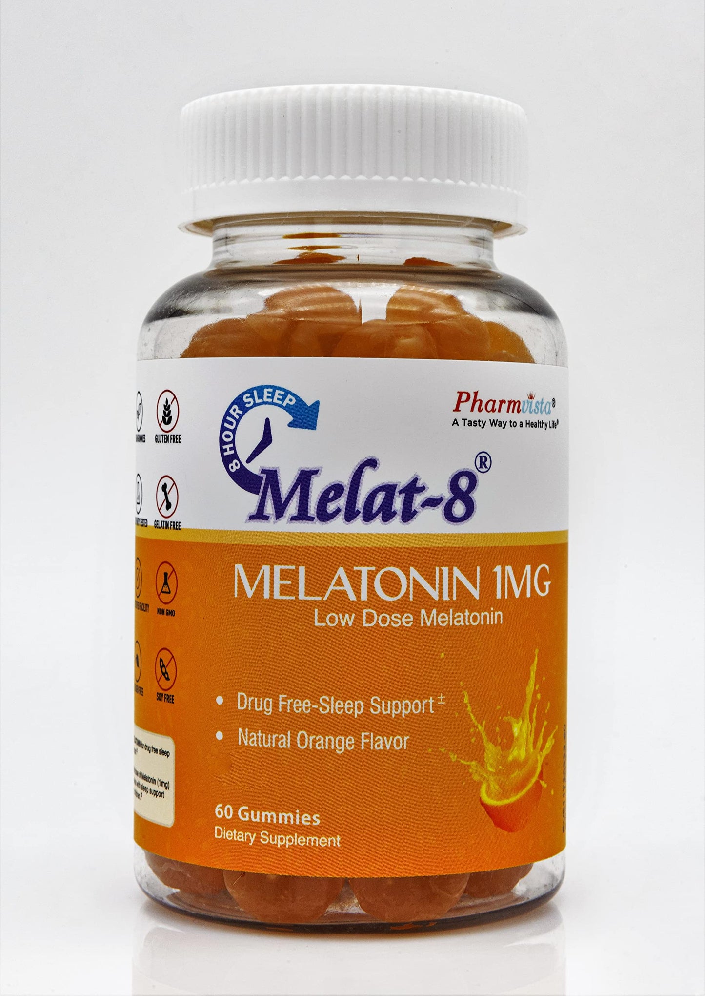 Melat-8 Low Dose Sleep Gummies Melatonin 1mg for Sleep Support, 60 Count, Cherry Orange Flavor