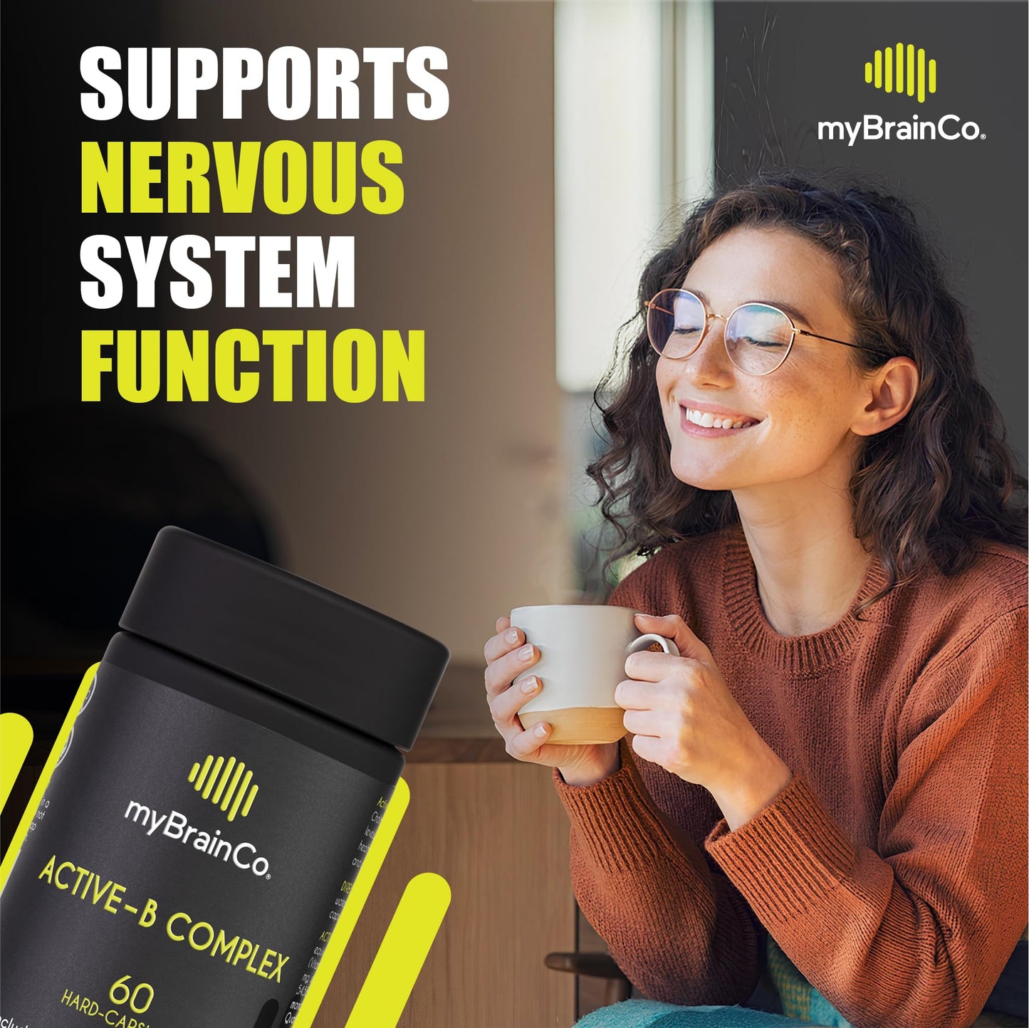 myBrainCo Active-B Complex – High Strength Activated B Vitamin Supplement with B2, B6, B12 & Methyl Folate – Supports Energy, Brain Function & Nervous System Capsules, 60 Count