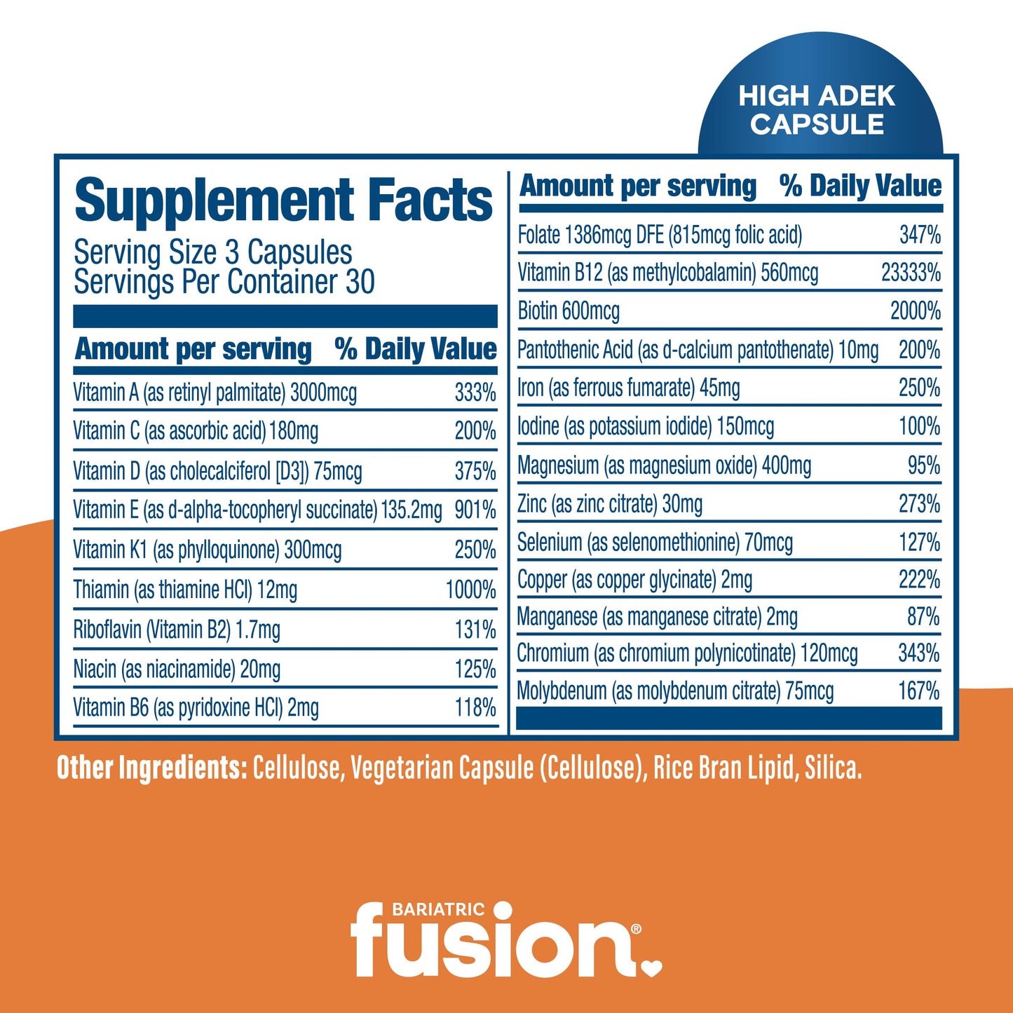 Bariatric Fusion High ADEK Multivitamin with Iron for Duodenal Switch Capsule 90 Count
