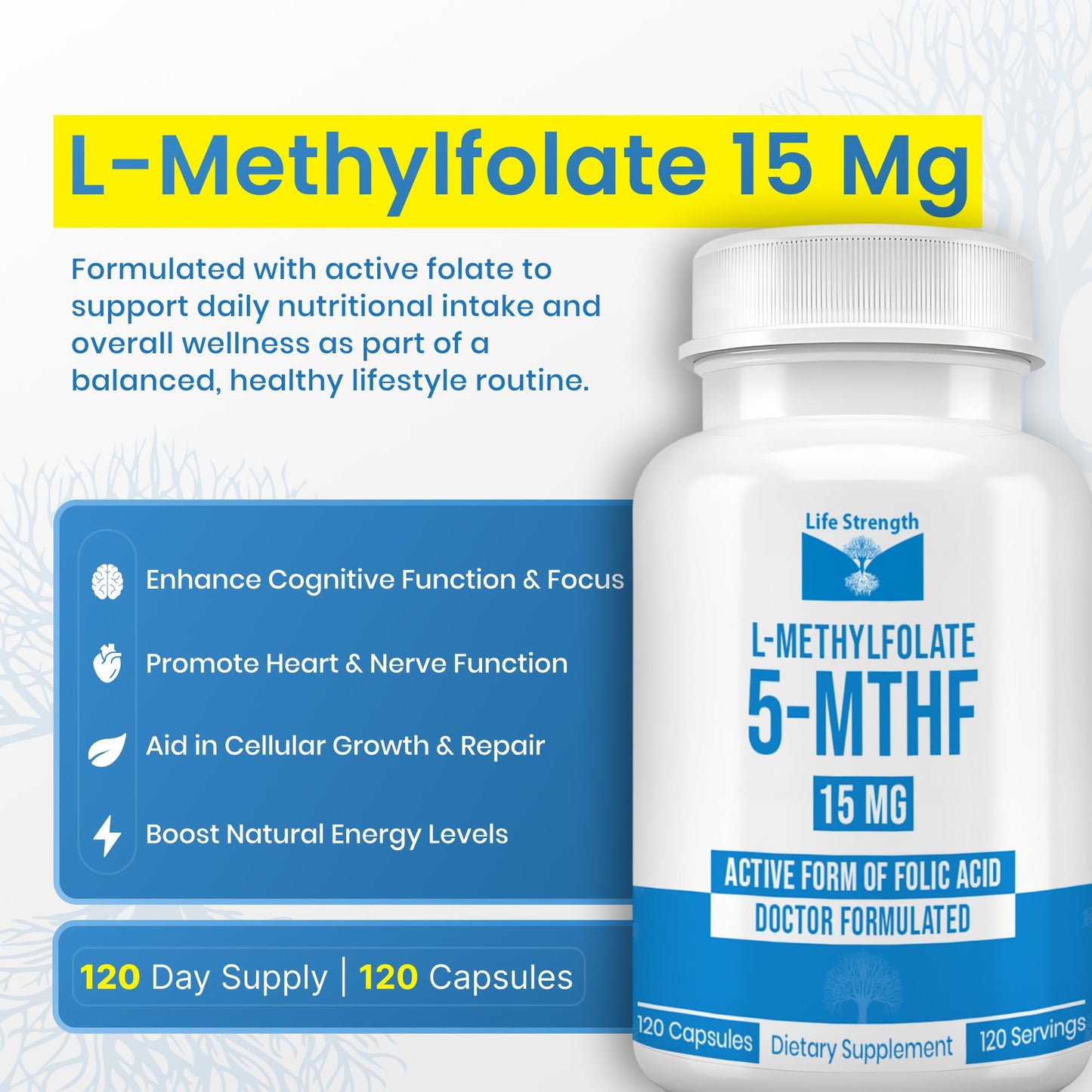 LifeStrength L-Methylfolate 15 MG Capsules 120 Count