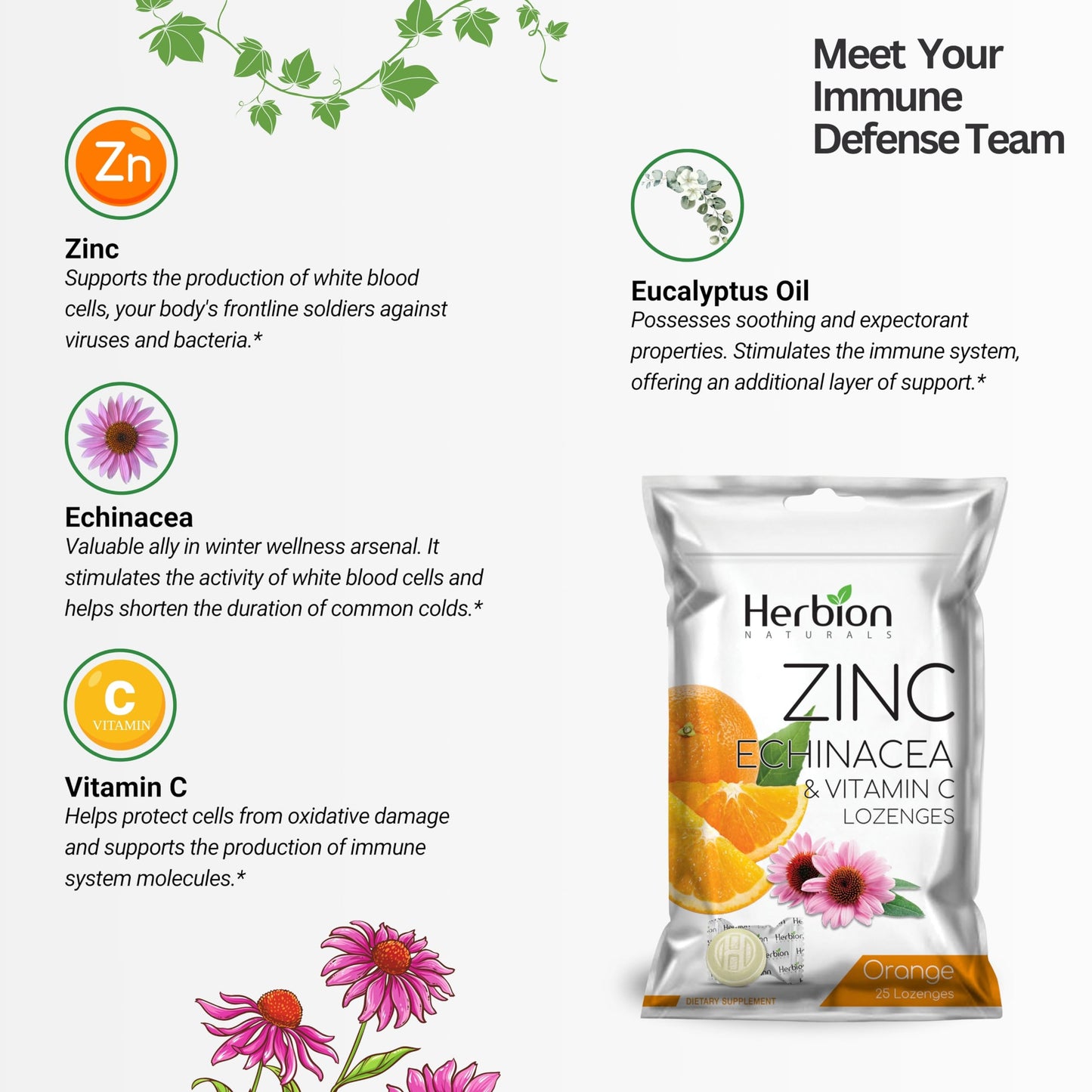 HERBION Zinc, Echinacea & Vitamin C Lozenges 125 Count