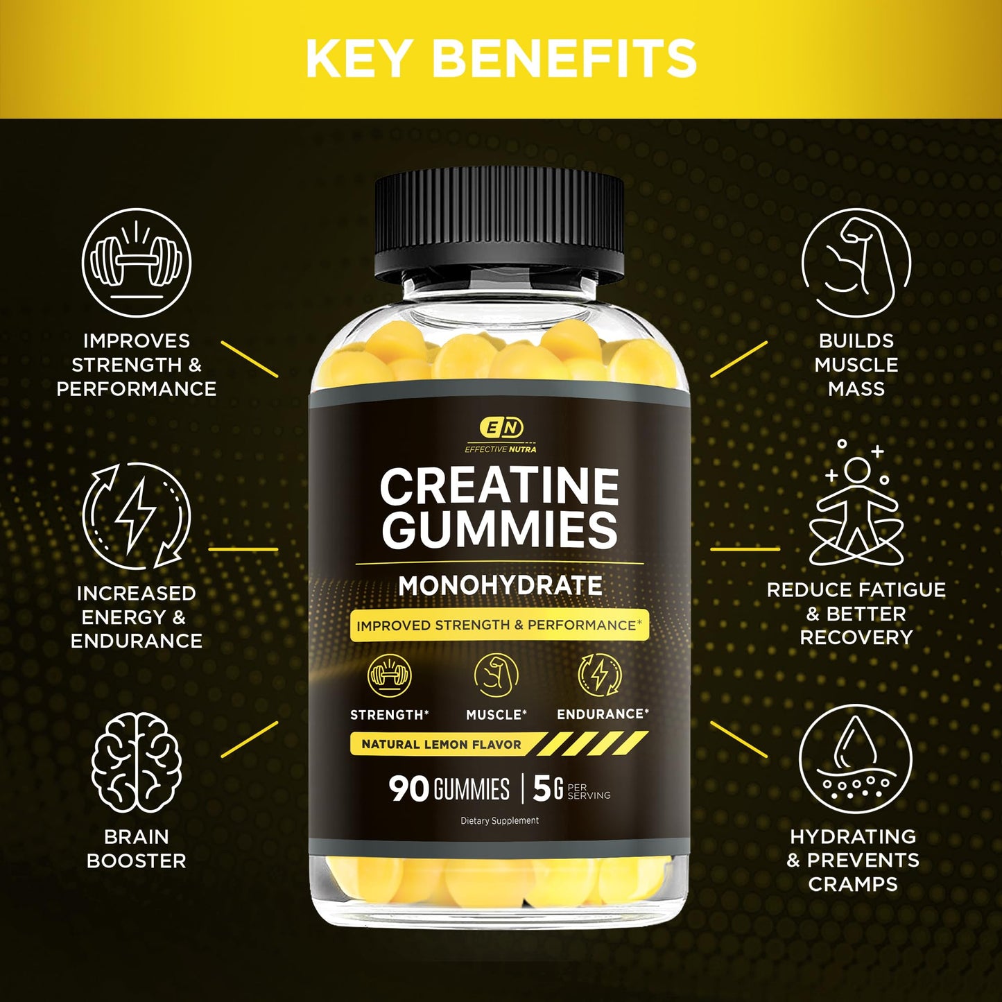 Effective Nutra Creatine Monohydrate Gummies, 1g Creatine per Gummy, 90 Count