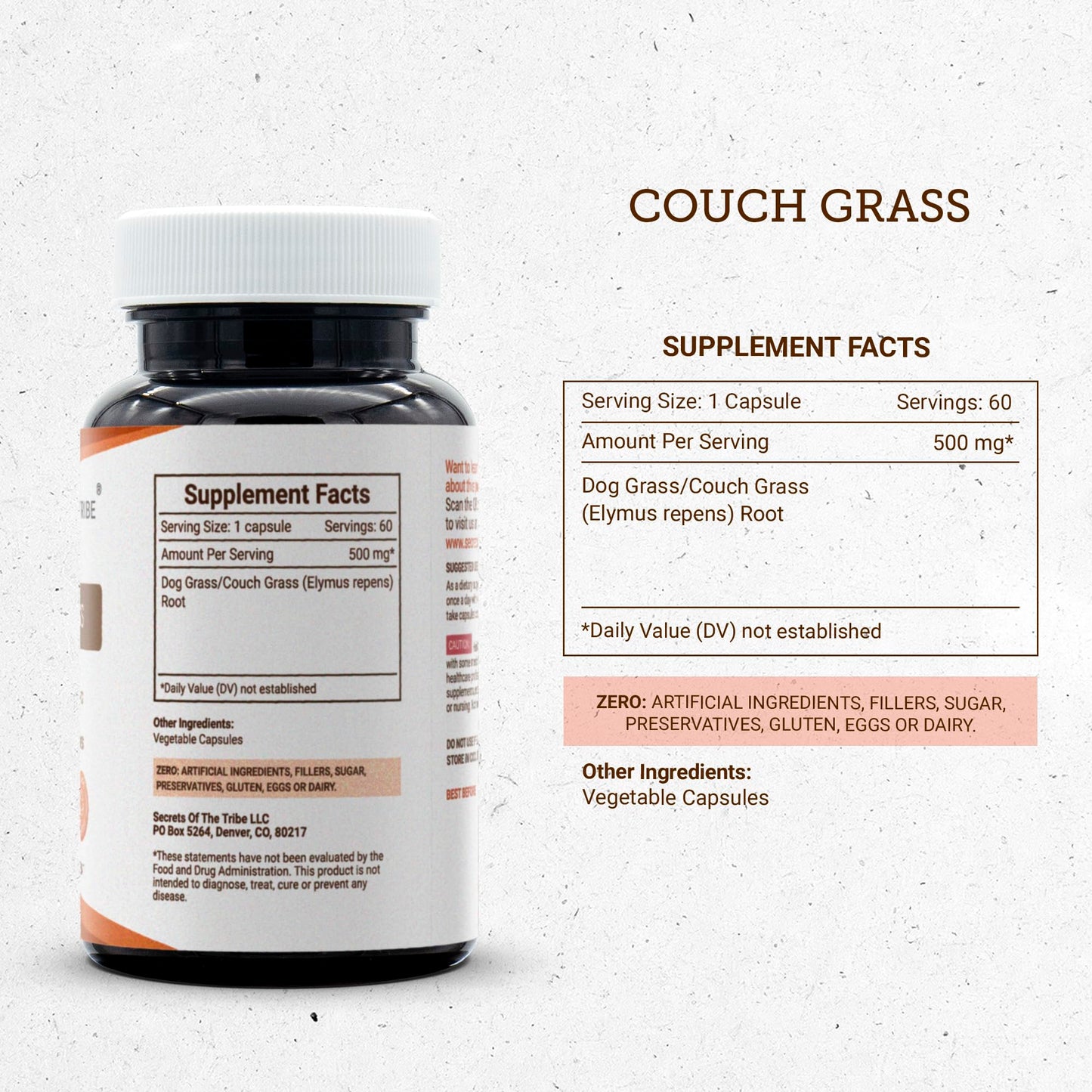 Secrets of the Tribe Couch Grass Dried Root Capsules, 60 Count