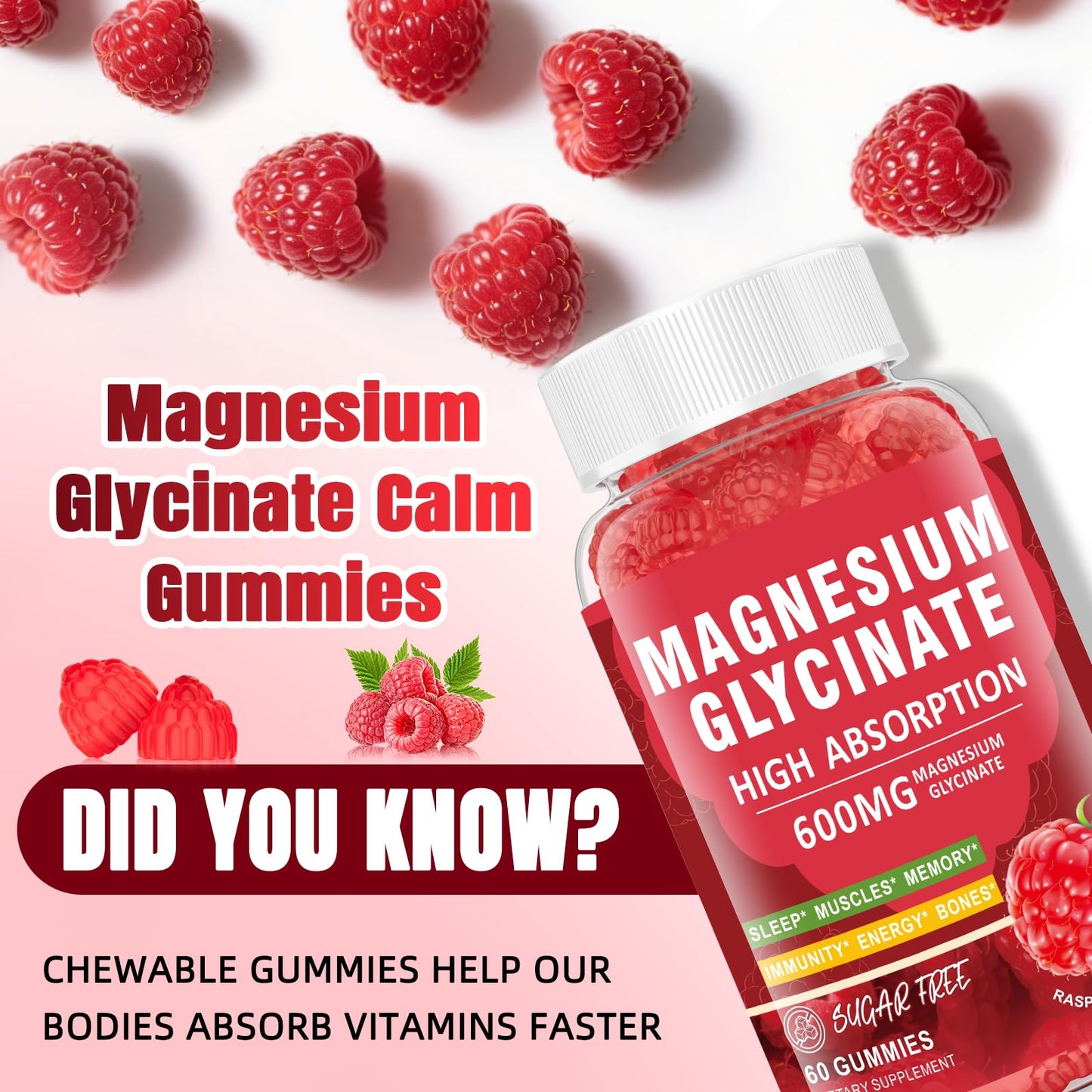 AEQNJV Magnesium Glycinate Gummies 600mg 60 Count