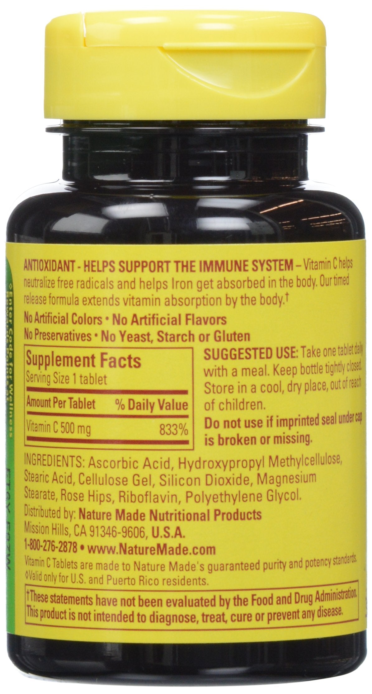 Nature Made Vitamin C 500 mg Timed Release Rose Hips Tablets 60 Count