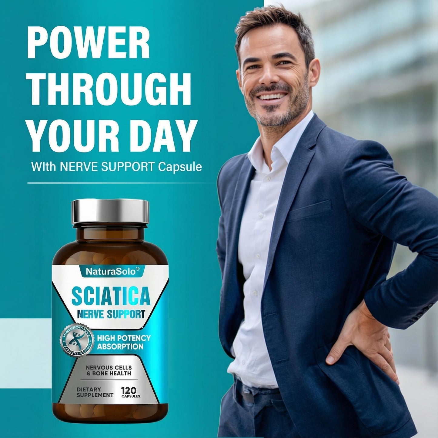 NaturaSolo Sciatic Nerve & Neuropathy Support - Nerve Savior for Neuropathy and Sciatica & Peripheral Neuropathy, 120 Capsules