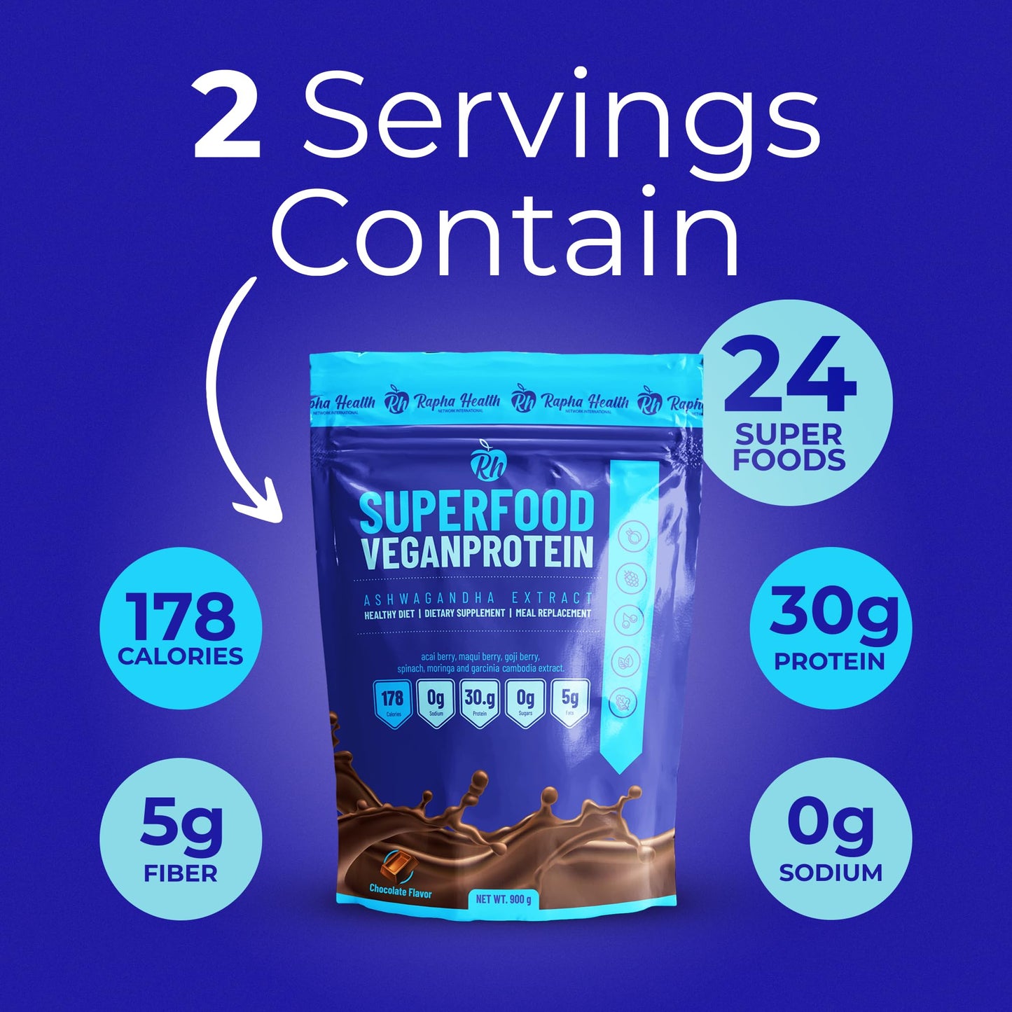 RAPHA HEALTH Superfood Vegan Protein (Chocolate) Protein Powder 1.98 lb