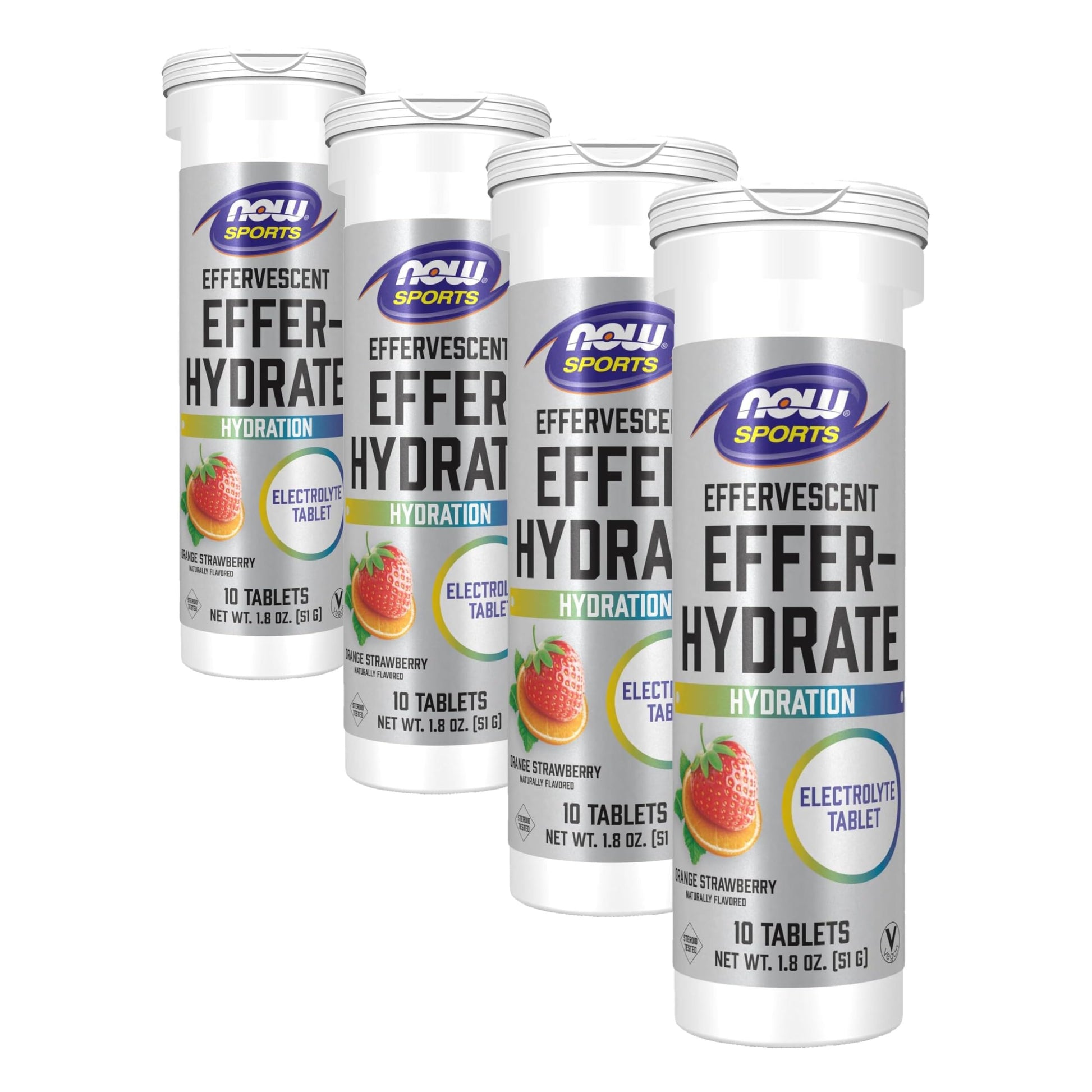 NOW Foods Effervescent Effer-Hydrate Electrolyte Supplement Recovery Orange Strawberry Tablets, 40 Count