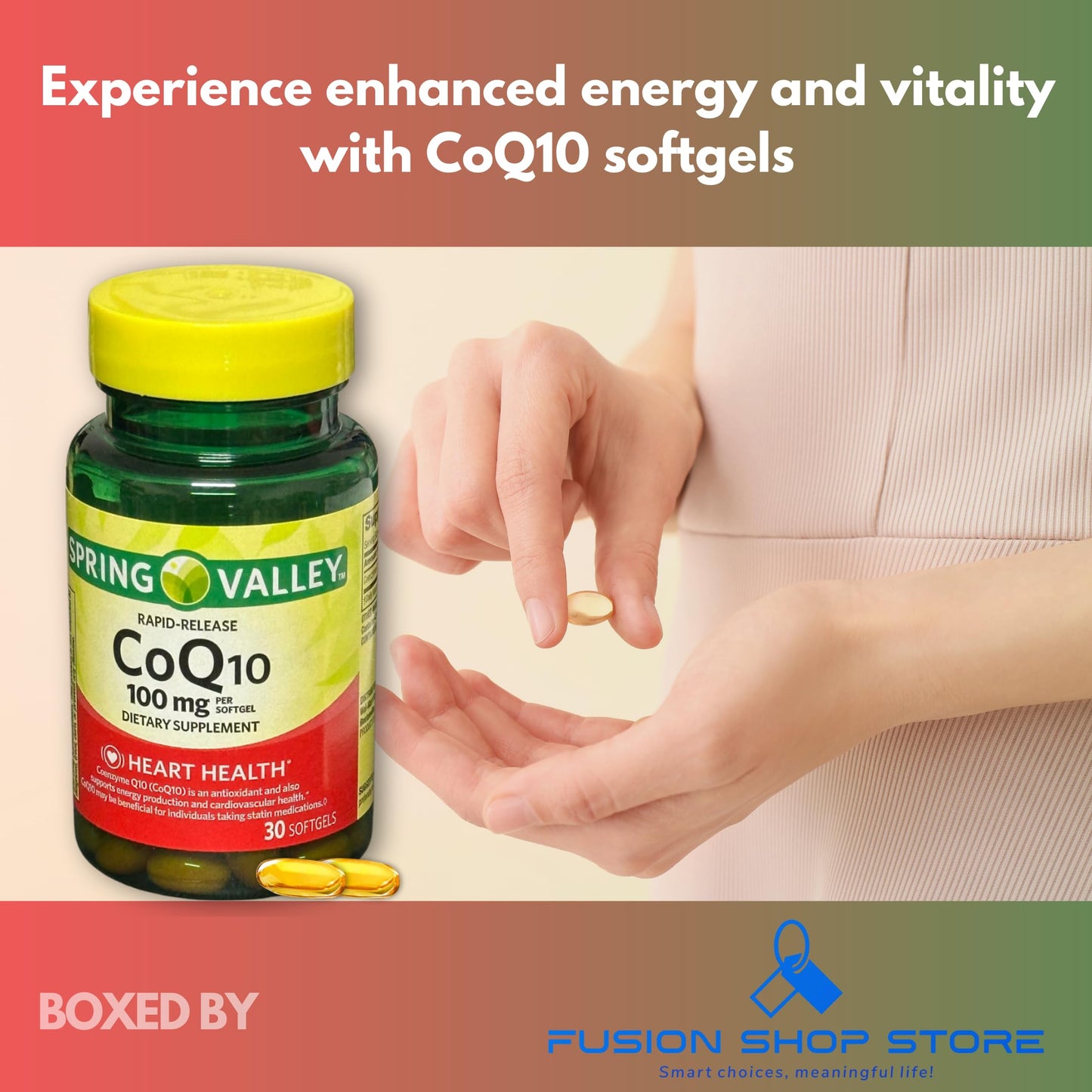 Fusion Shop Store CoQ10 Rapid Release 100mg Softgels, 30 Count