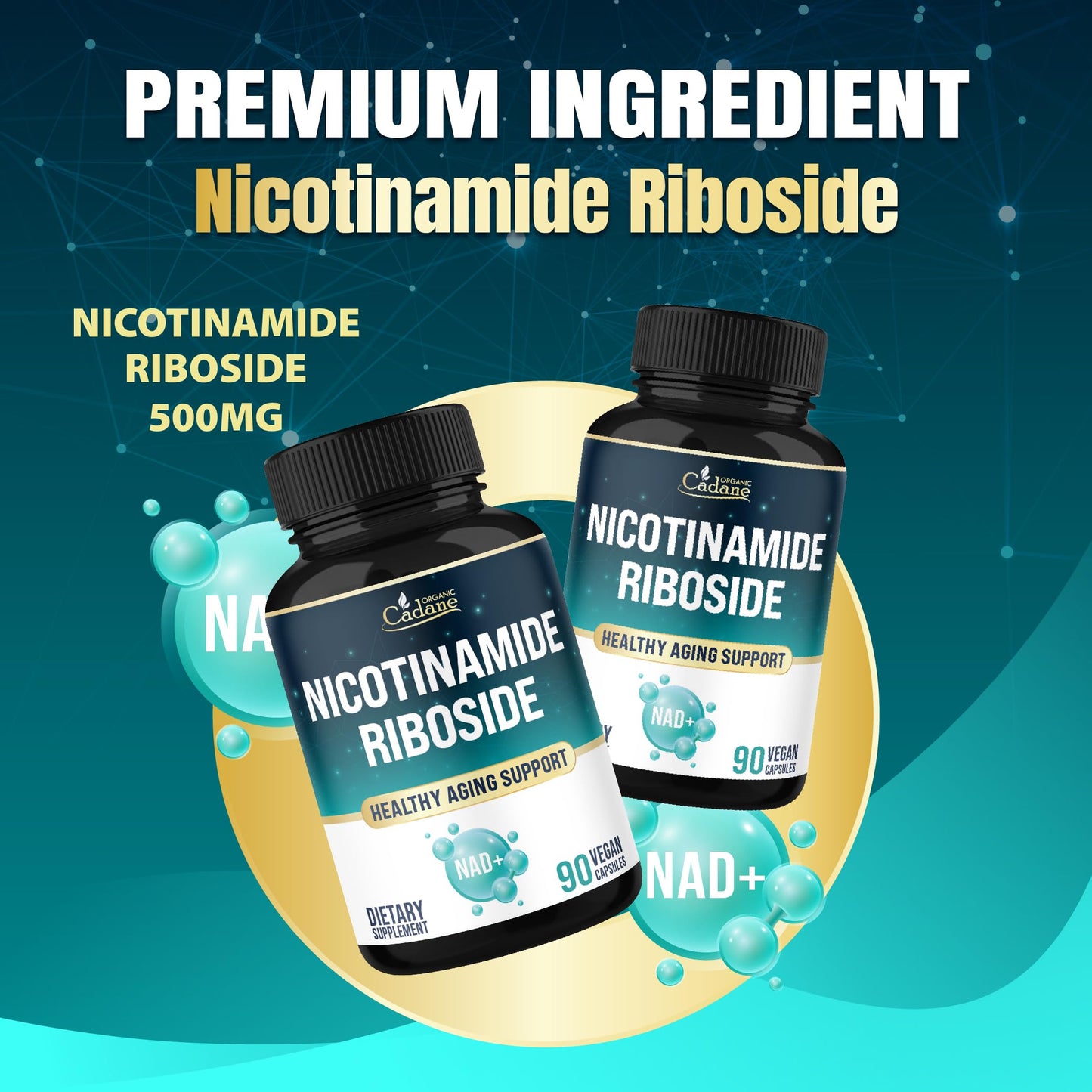 Organic Cadane Nicotinamide Riboside Supplement Capsules, 90 Count