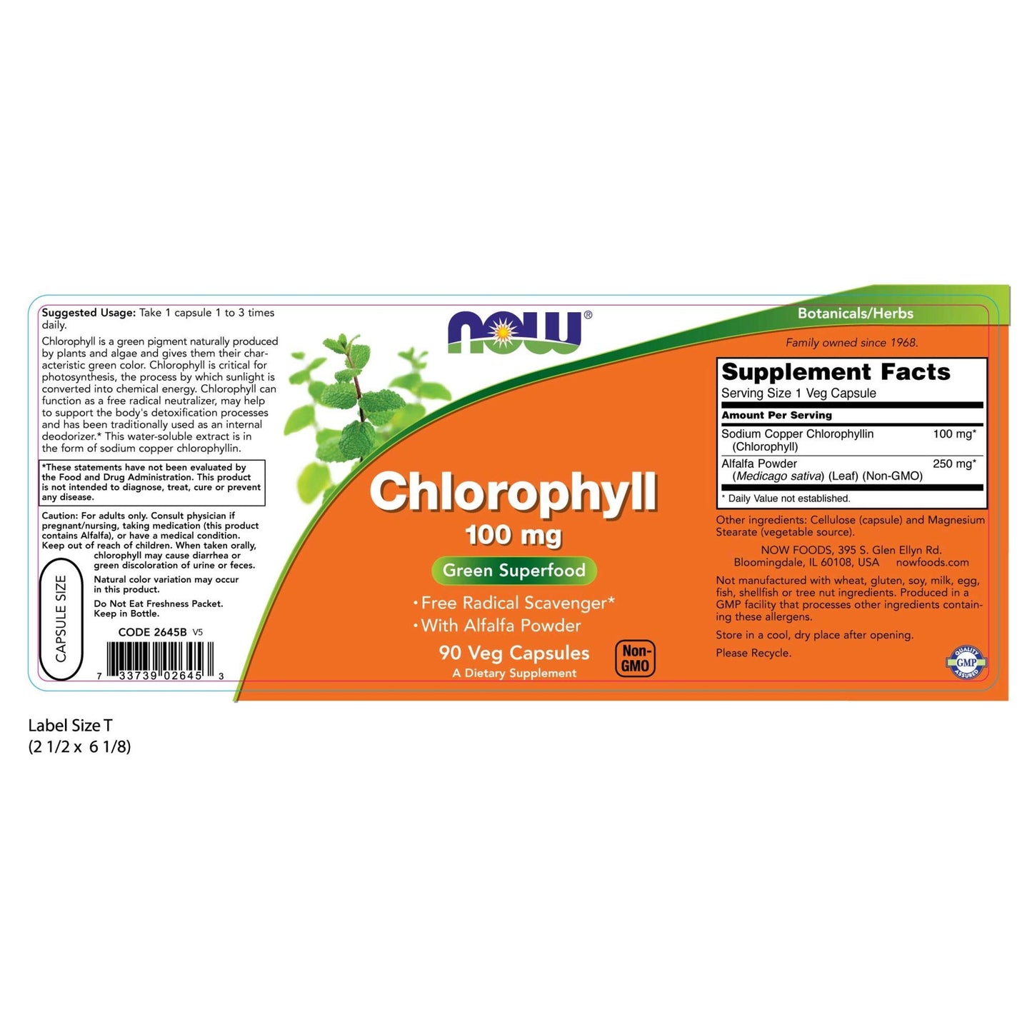NOW Foods Chlorophyll 100 mg with Alfalfa Powder Green Superfood Capsules 90 Count