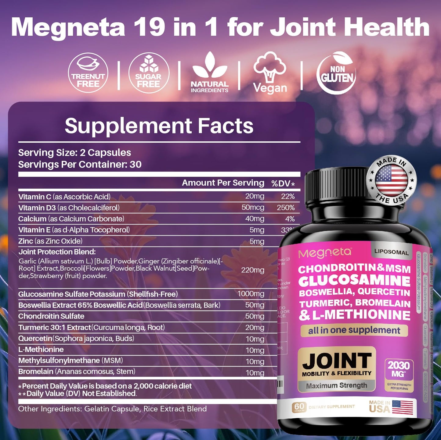 MEGNETA 19-in-1 Joint Support Capsules, 60 Count