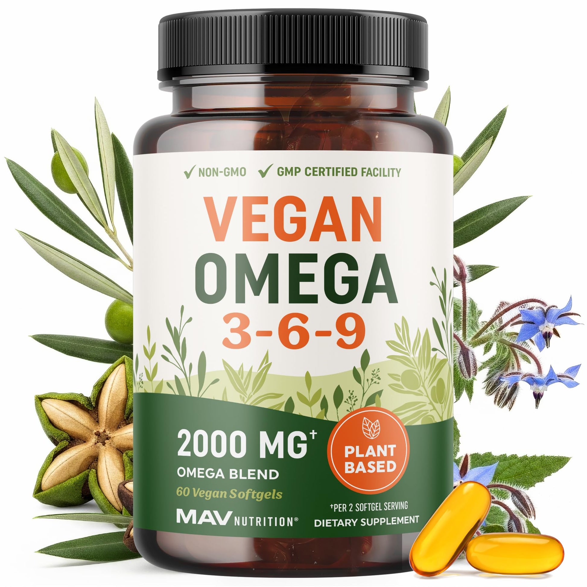 MAV NUTRITION Vegan Omega 3 6 9 Supplements Softgels 60 Count