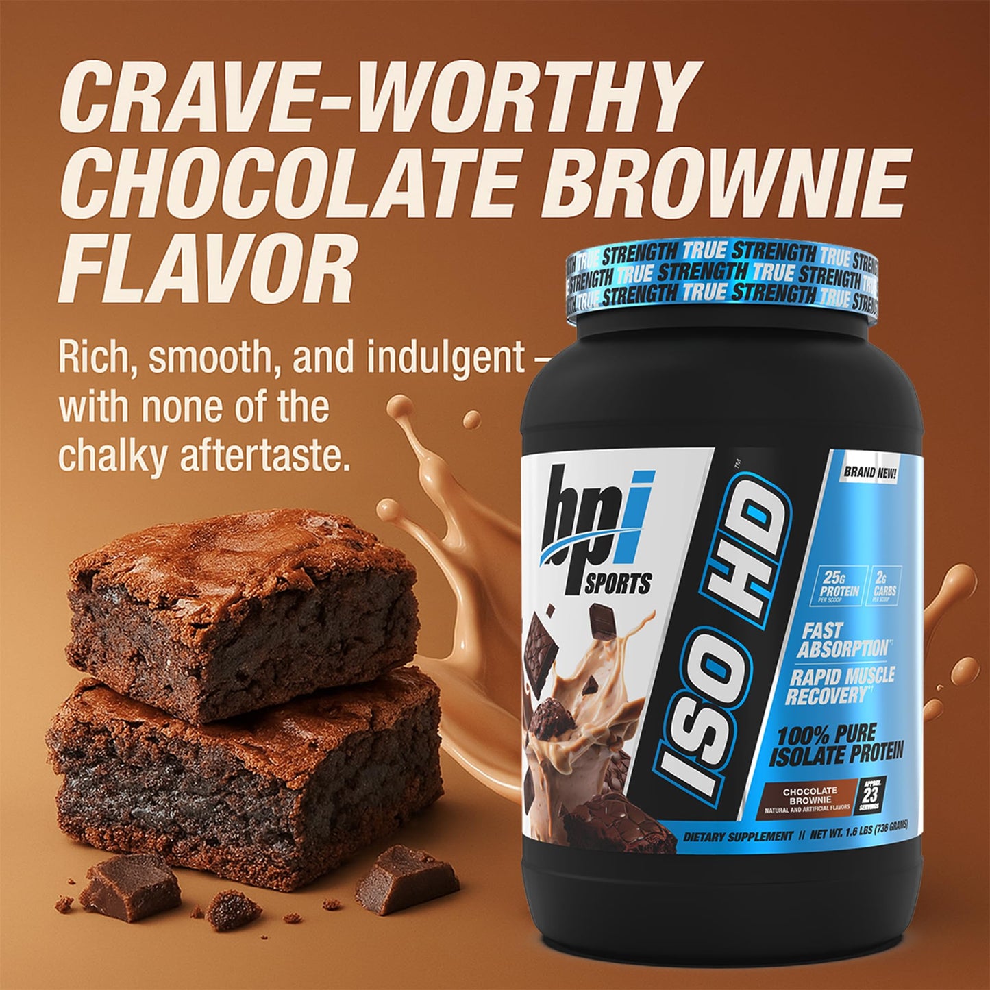 BPI Sports ISO HD Isolate Protein Powder – 100% Whey Isolate, Chocolate Brownie, 1.6 lb