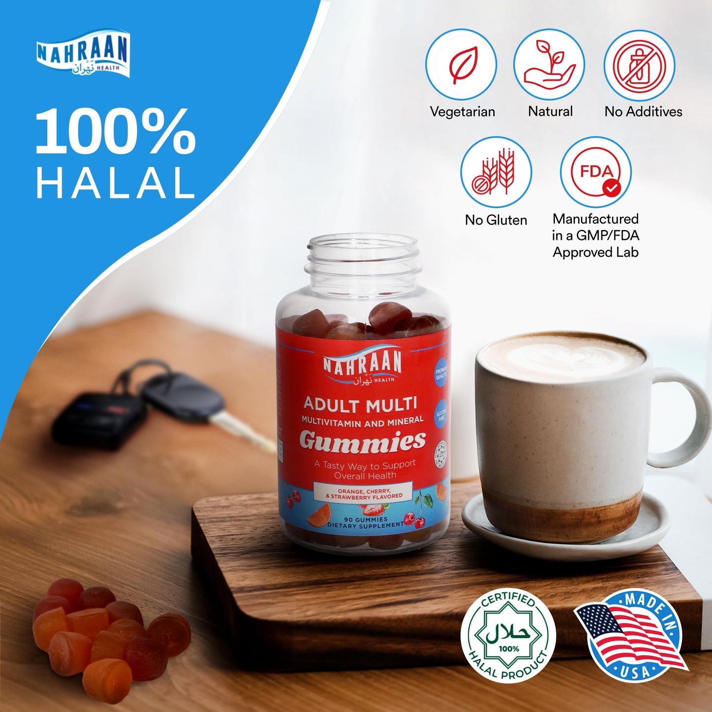 NAHRAAN HEALTH Halal Multivitamins Gummies 90 Count