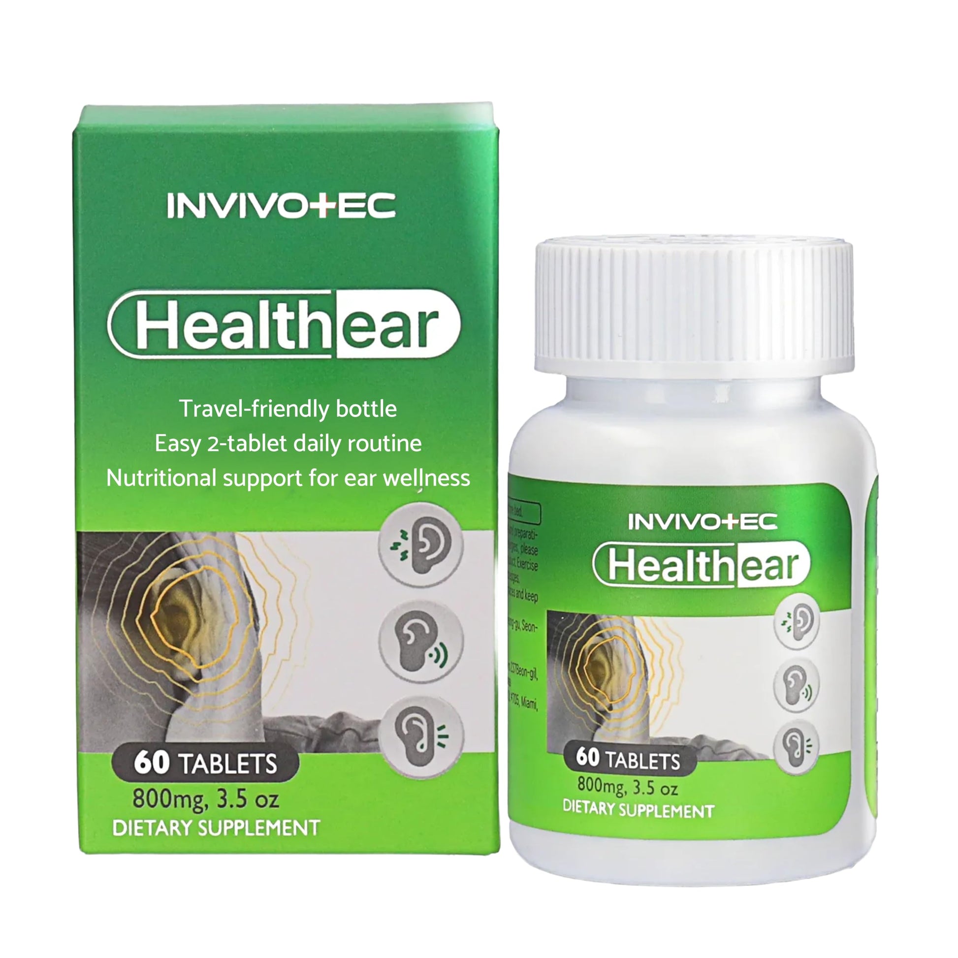 invivotec Hearing Support Supplement for Clarity & Ear Health with Magnesium, B6 & Patented Botanical Complex 60 Tablets
