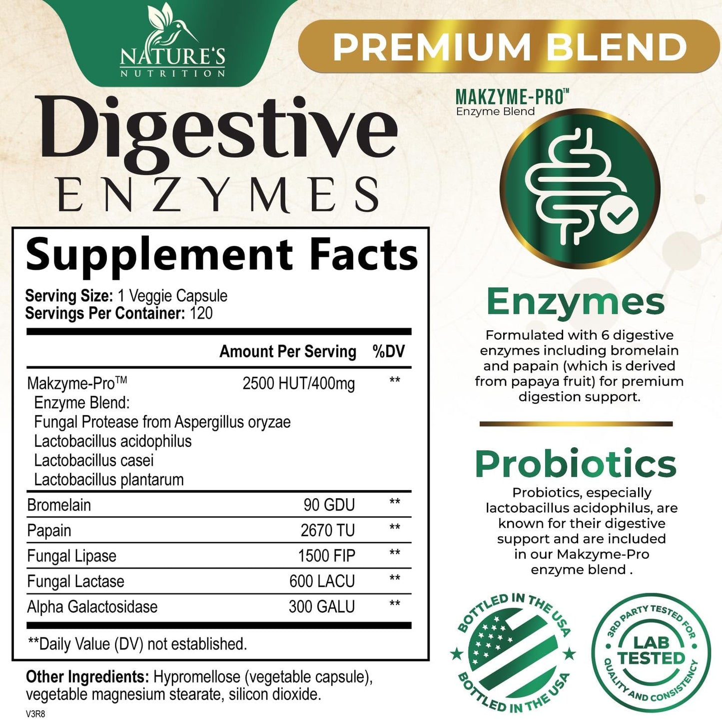 Nature's Nutrition Digestive Enzymes - Super Digestive Multi Enzyme Complex for Bloating & Gut Health Support with Bromelain, Papain, Probiotics & Prebiotics - Digestion Health Support for Women & Men Capsules, 120 Count