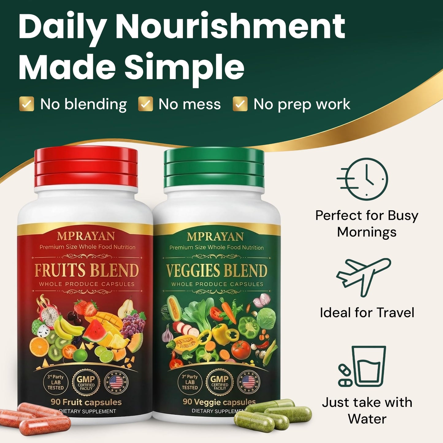 MPRAYAN Fruits and Veggies Supplement for Daily Wellness Capsules, 180 Capsules