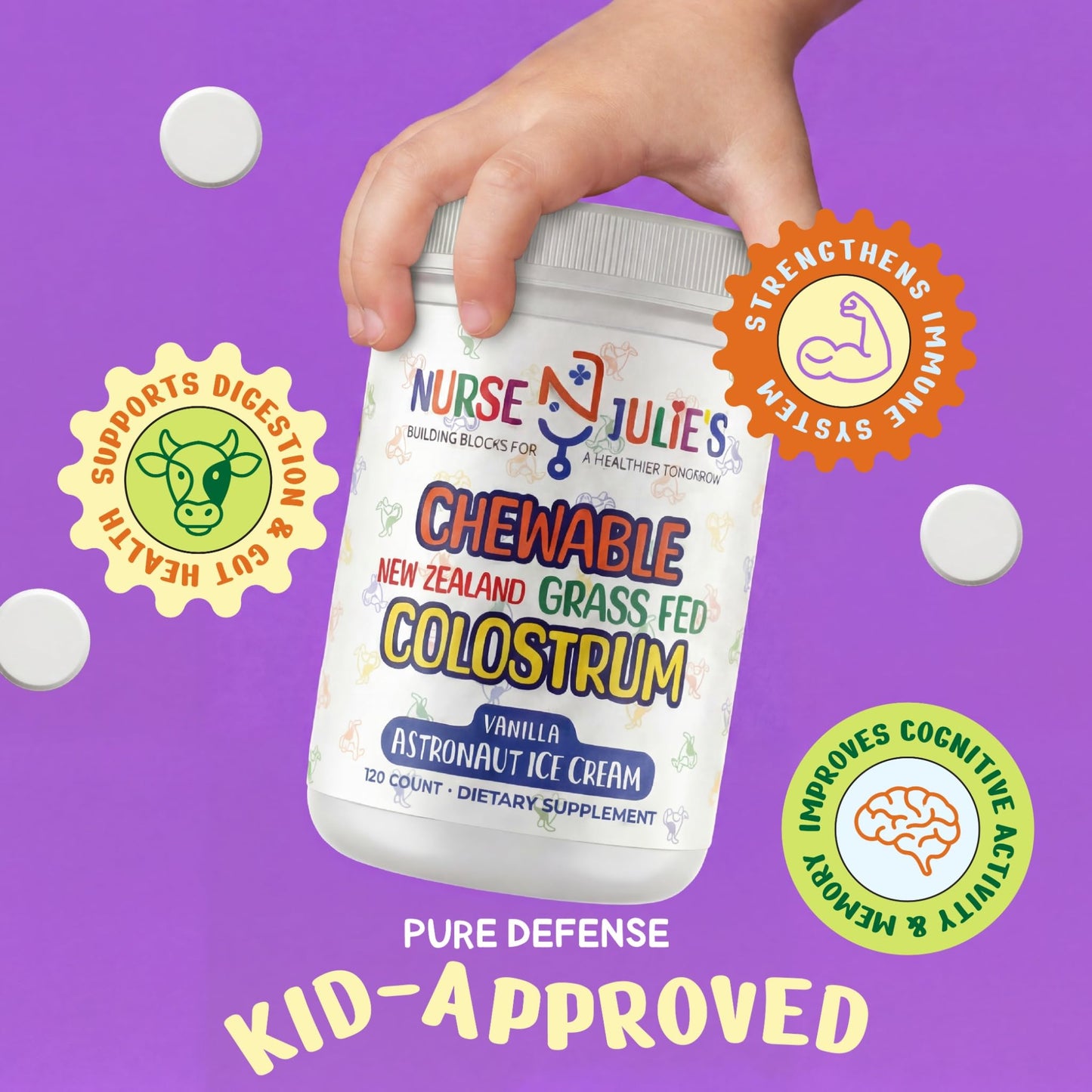 Nurse Julie's Colostrum for Kids Chewable Tablets, 120 Tablets
