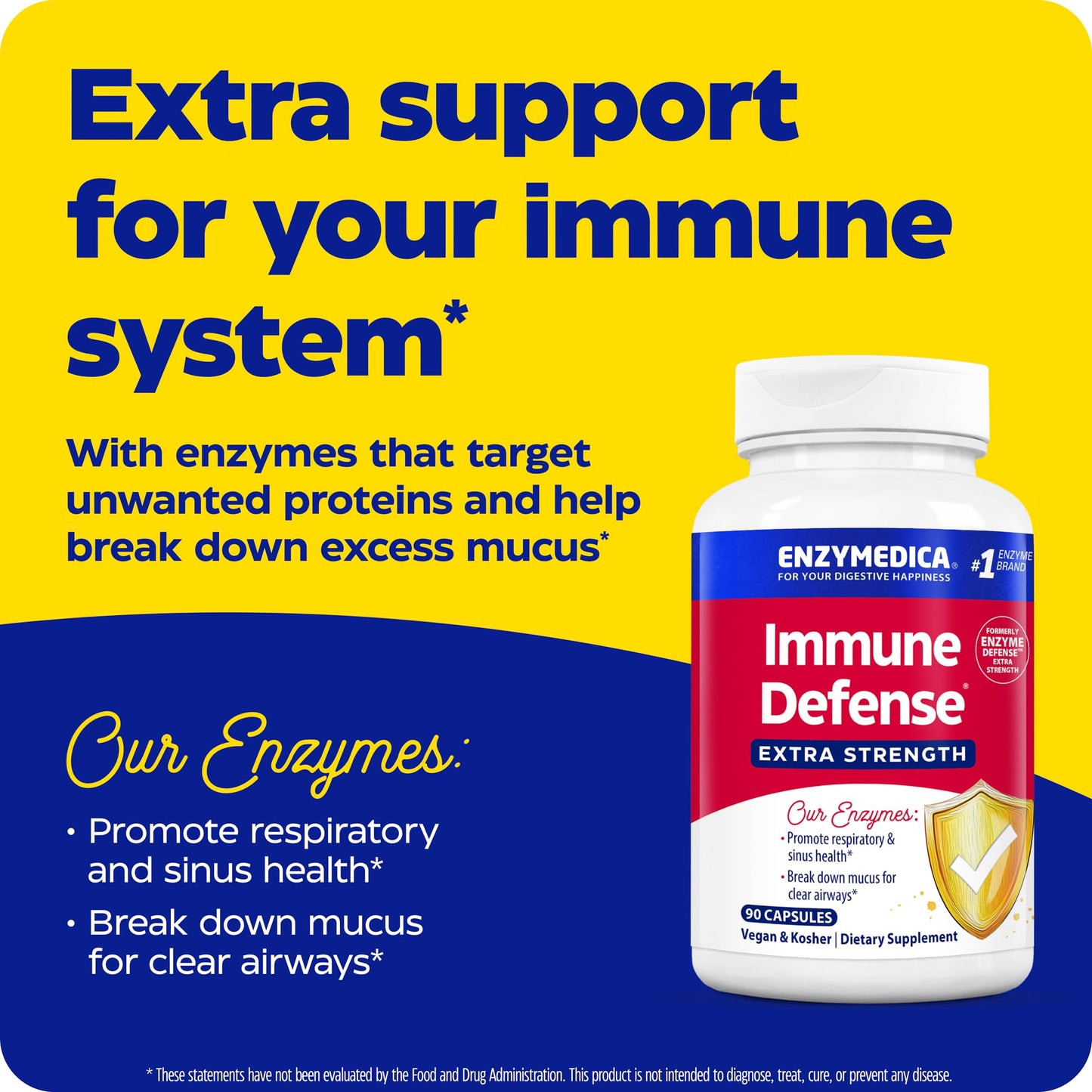 Enzymedica Immune Defense Extra Strength Proteolytic Enzymes for 2X Immune & Respiratory Support Capsules 90 Count