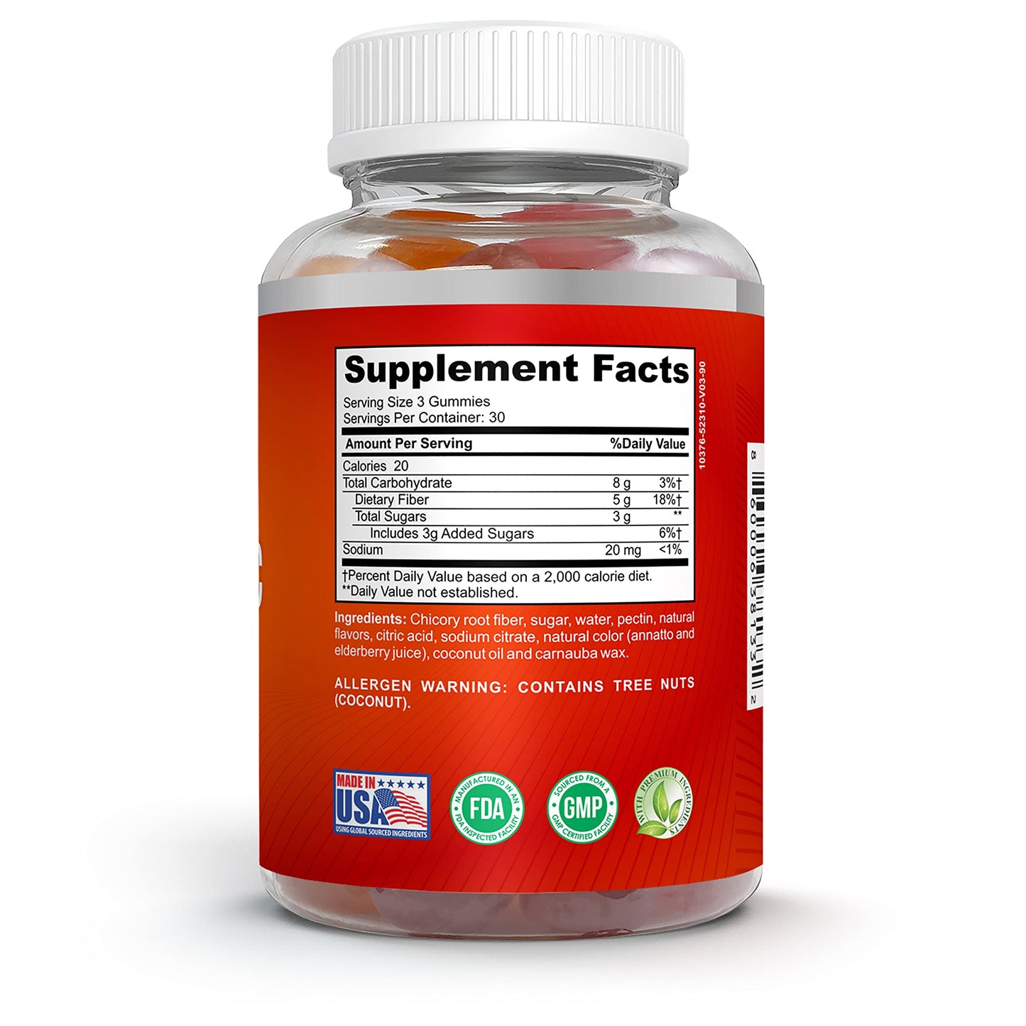 Nutrinix Fiber and Prebiotic Gummies for Adults, 90 Gummies