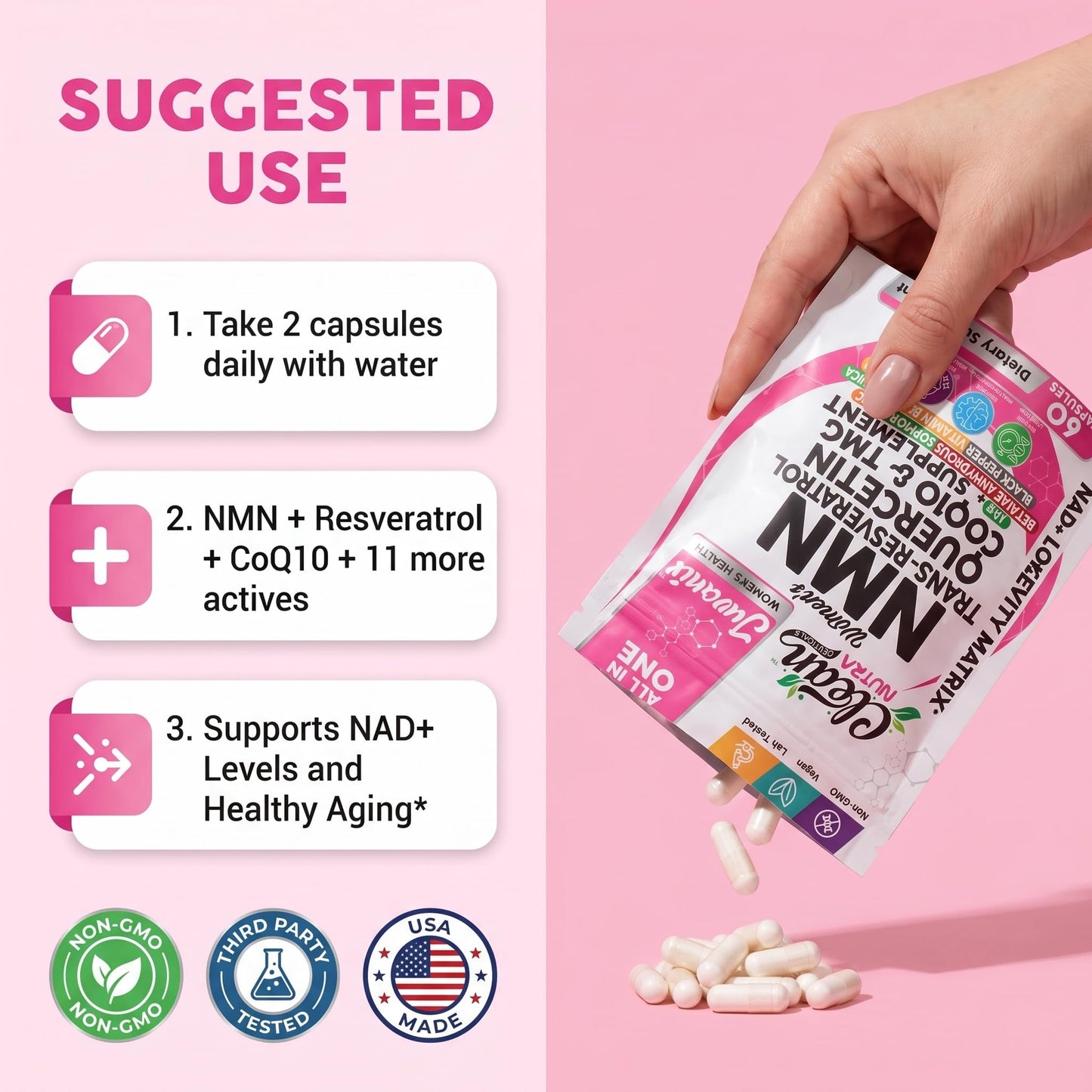 Clean Nutraceuticals NMN Supplement for Women Capsules 60 Count