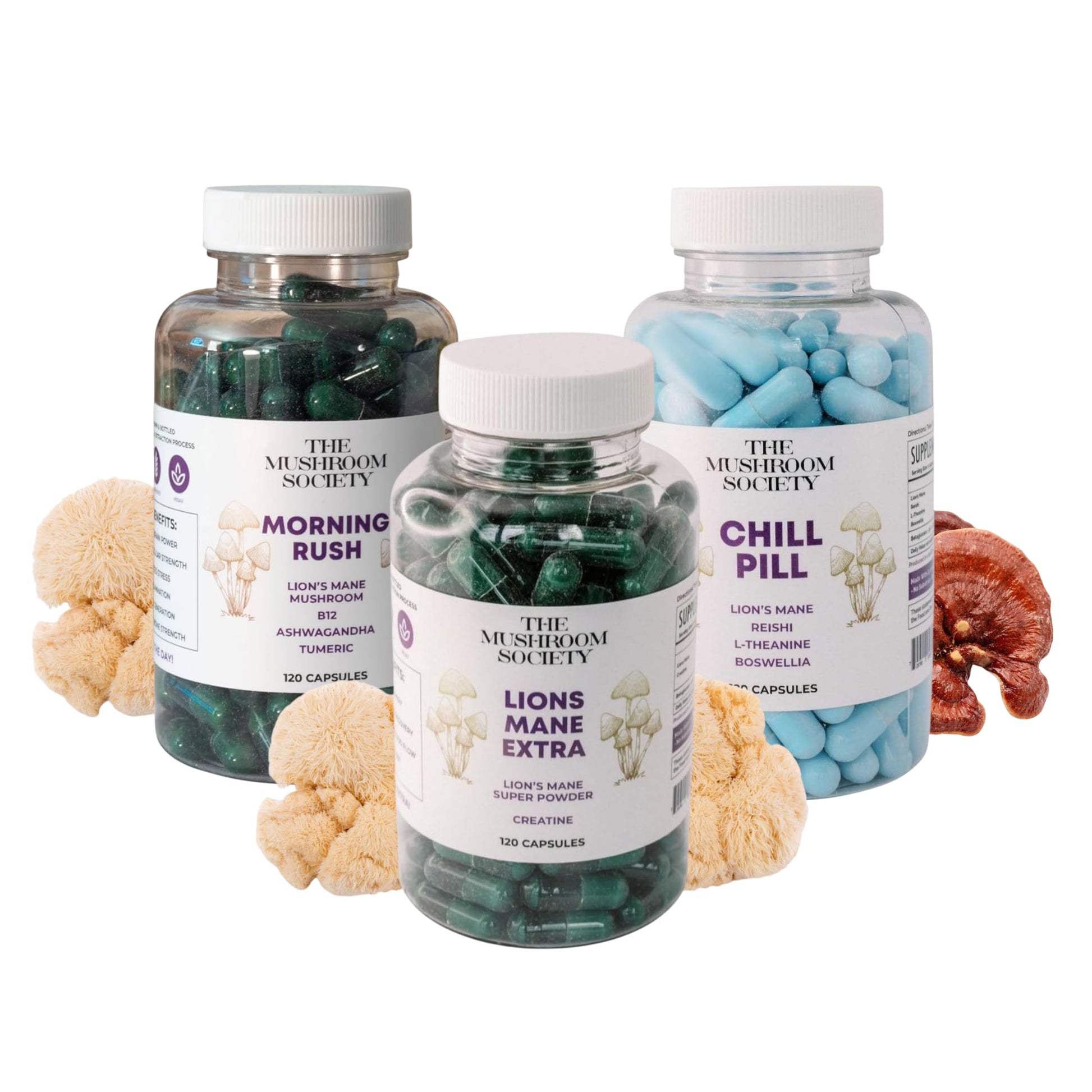 The Mushroom Society Gym Time – Morning Rush, Chill Pill & Lion’s Mane Extra 360 Capsules