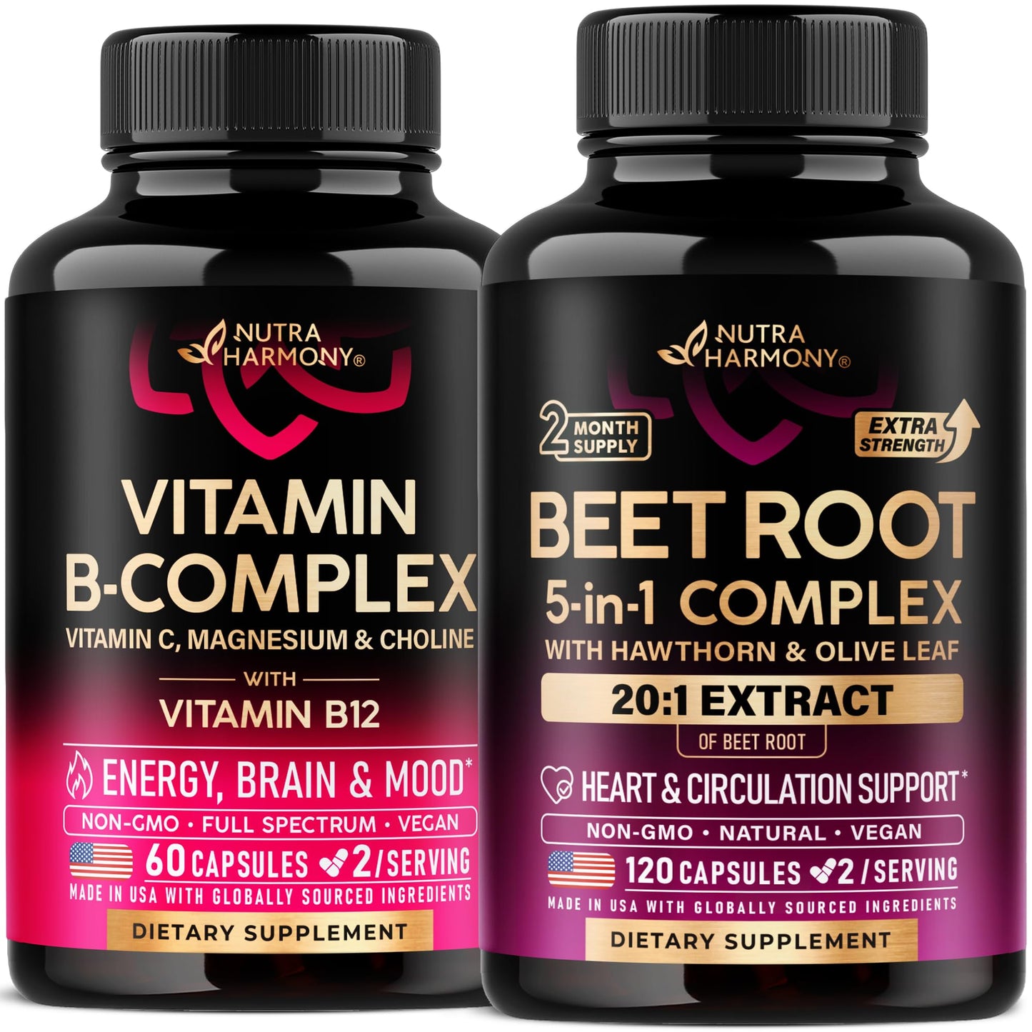 NUTRAHARMONY Vitamin B & Beet Root Complex Capsules, 180 Capsules