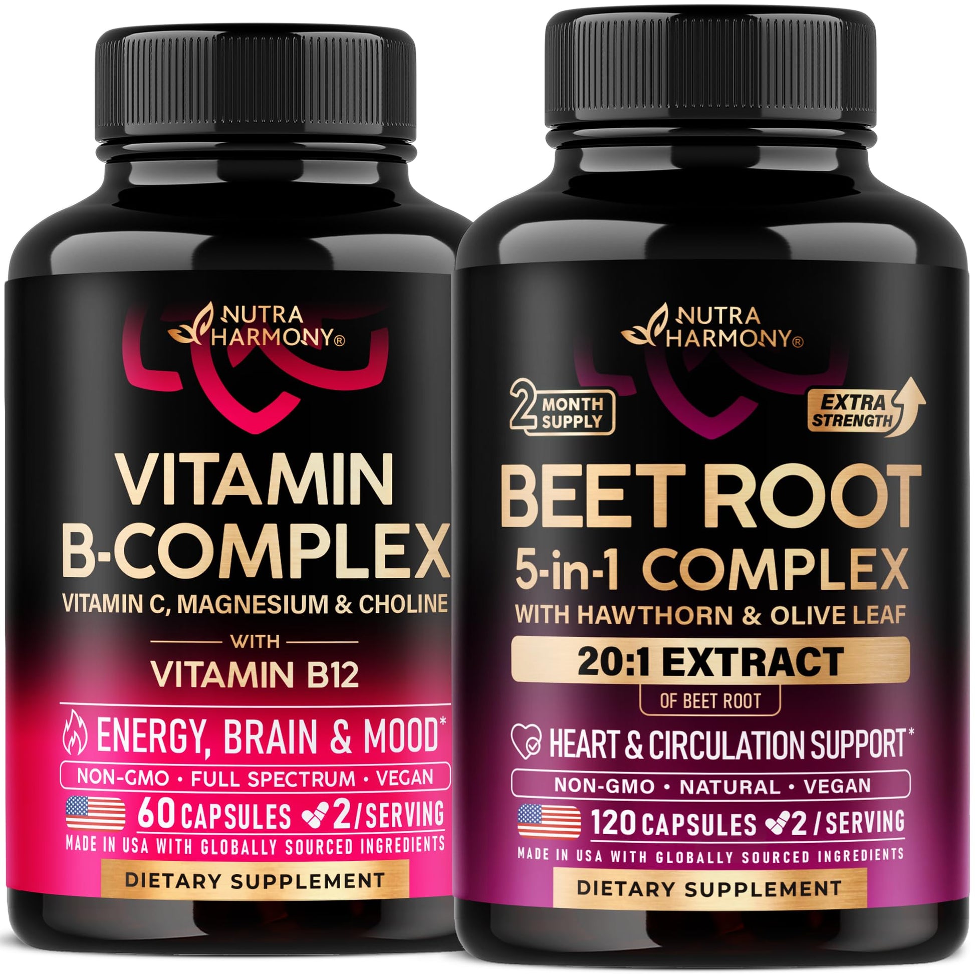 NUTRAHARMONY Vitamin B & Beet Root Complex Capsules, 180 Capsules