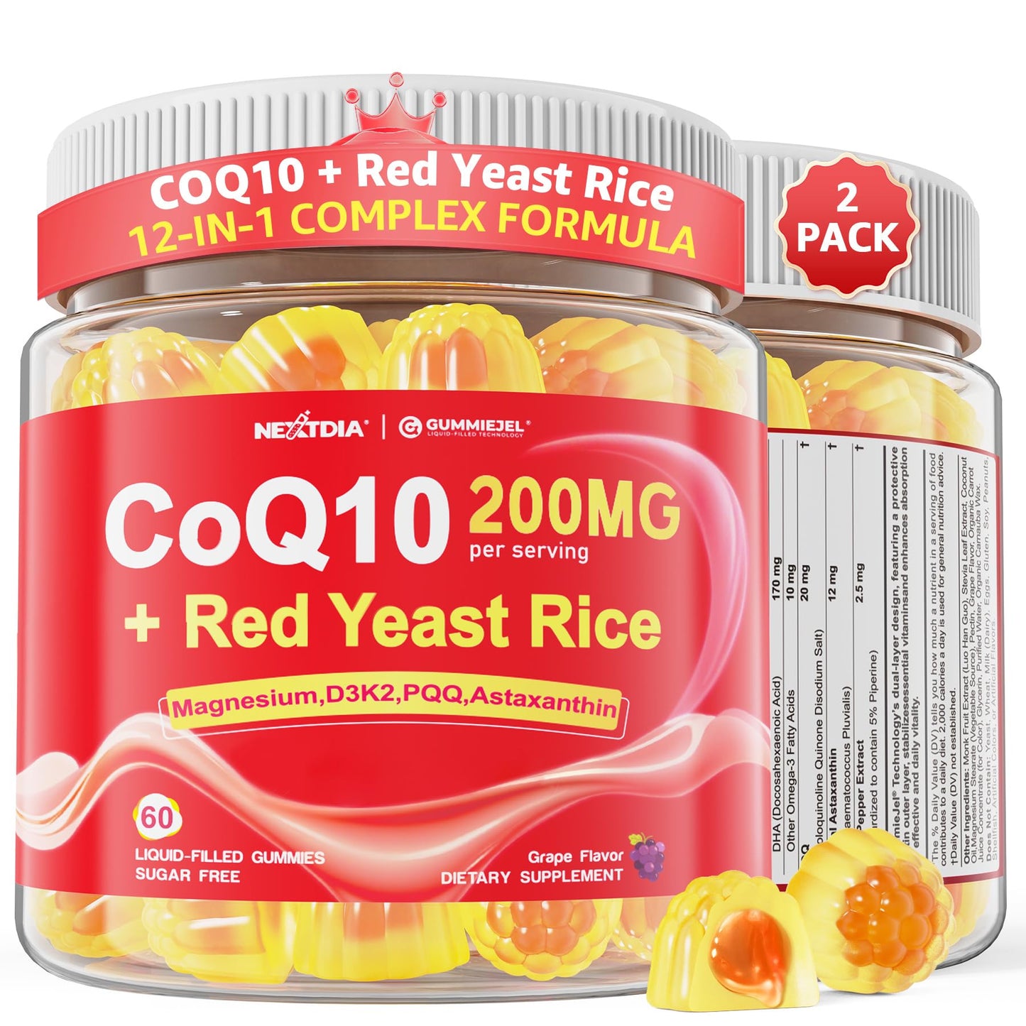 Nextdia Red Yeast Rice Gummies 600mg & CoQ10 200mg, 120 Gummies