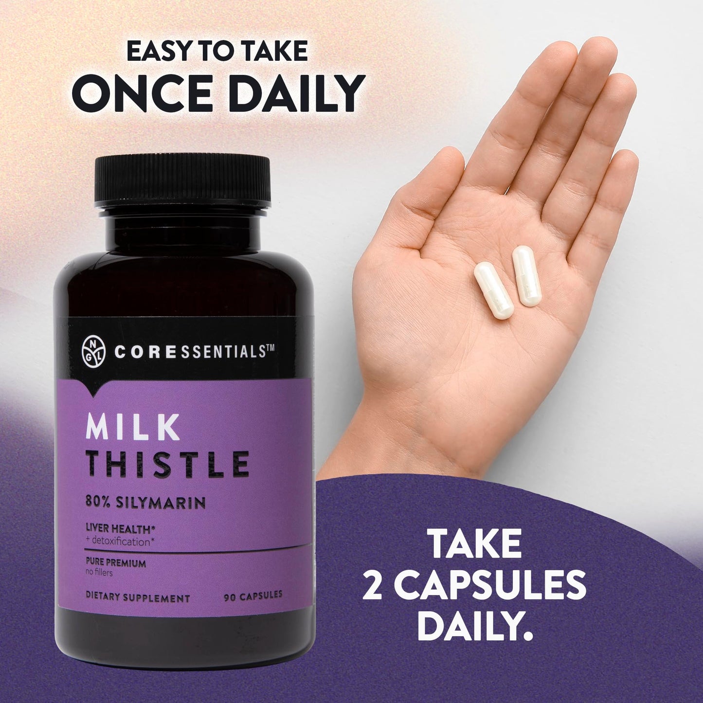 NGL Milk Thistle Extract 1300mg - 80% Silymarin Standardized, Liver Support, Capsules, 90 Count