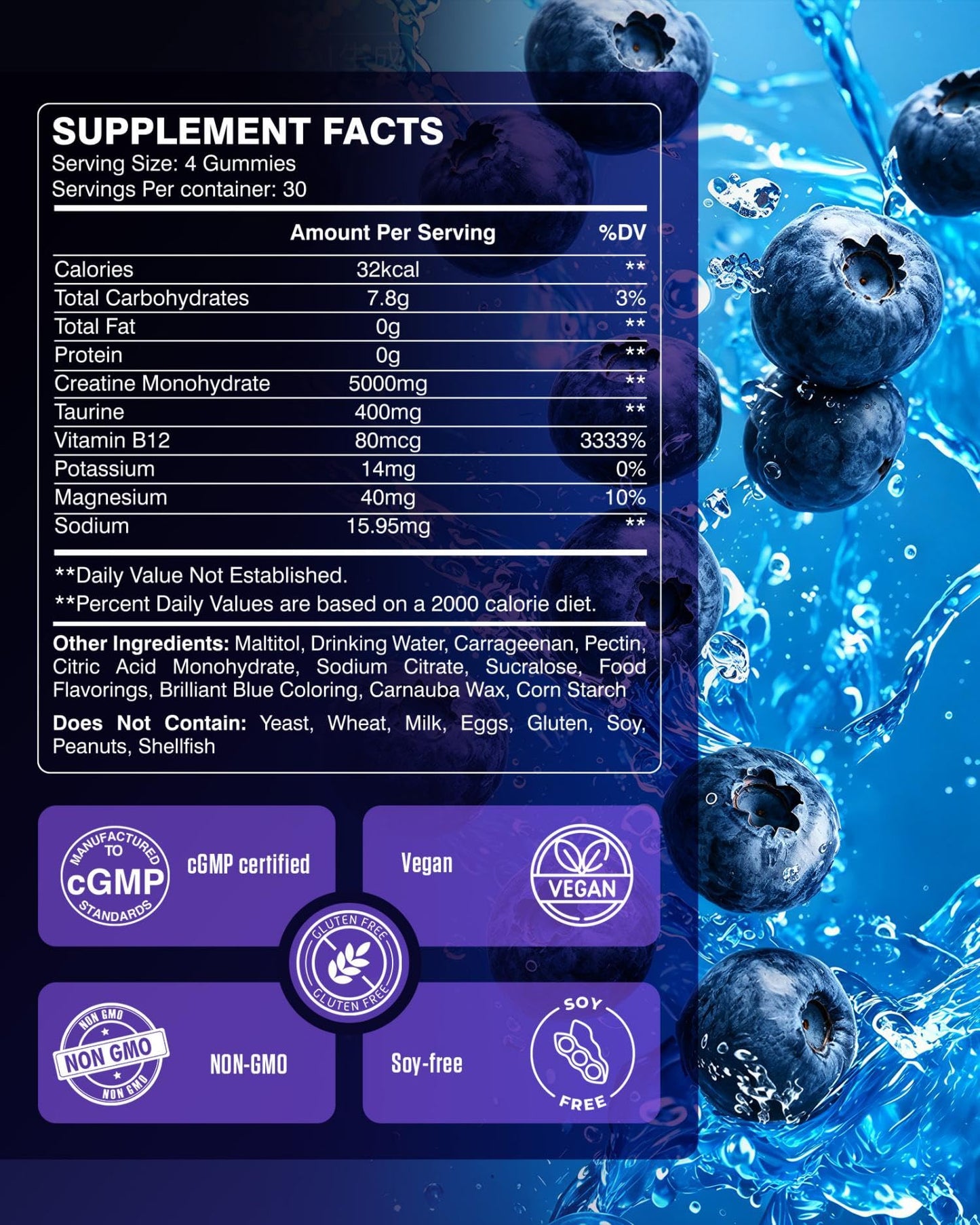 ARDORACON NSF Certified Creatine Gummies 6-in-1 with Taurine + Electrolytes, 110 Count