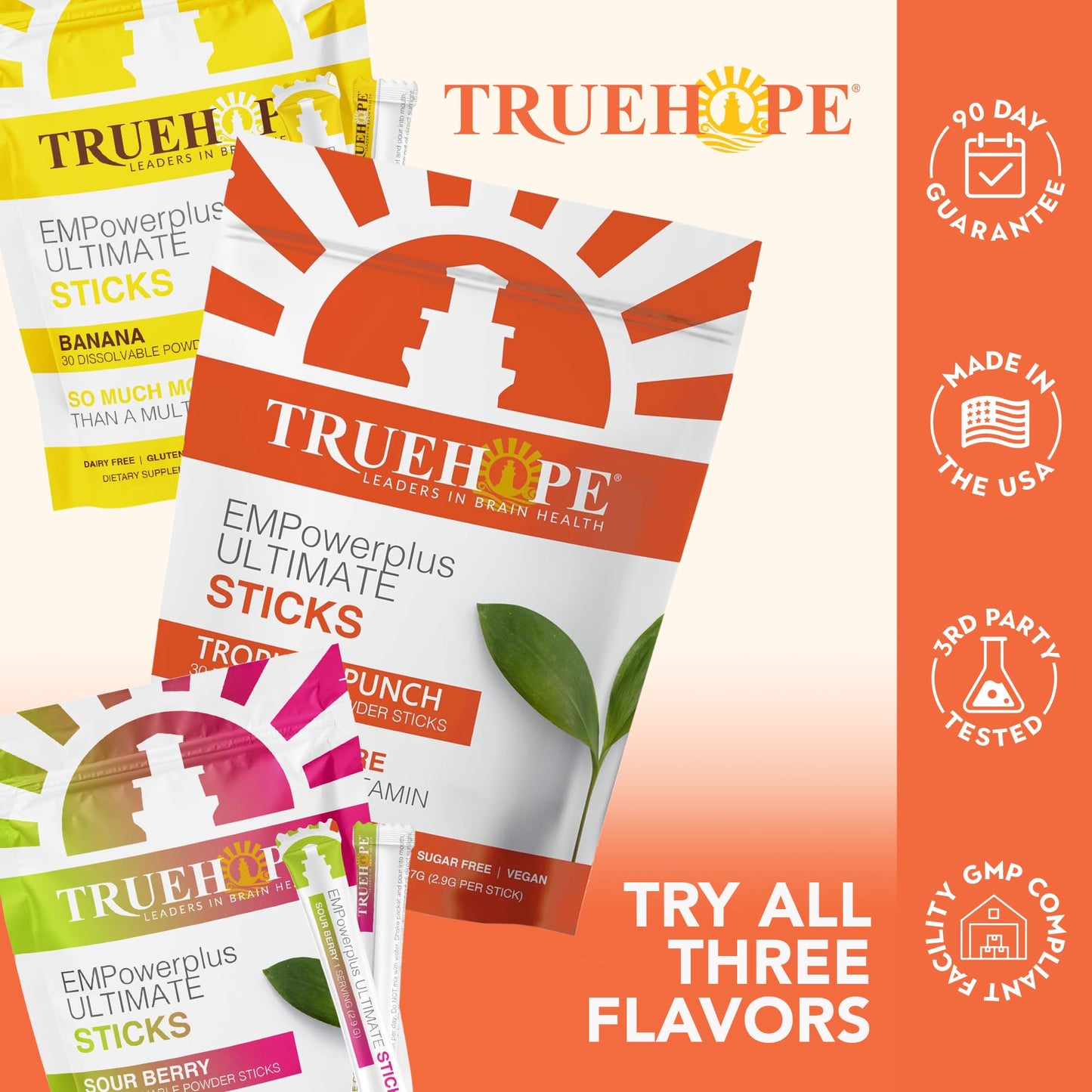 Truehope Multivitamin Nootropic Pouches with Inositol EMPowerplus Ultimate Sticks Powder 3.07 oz