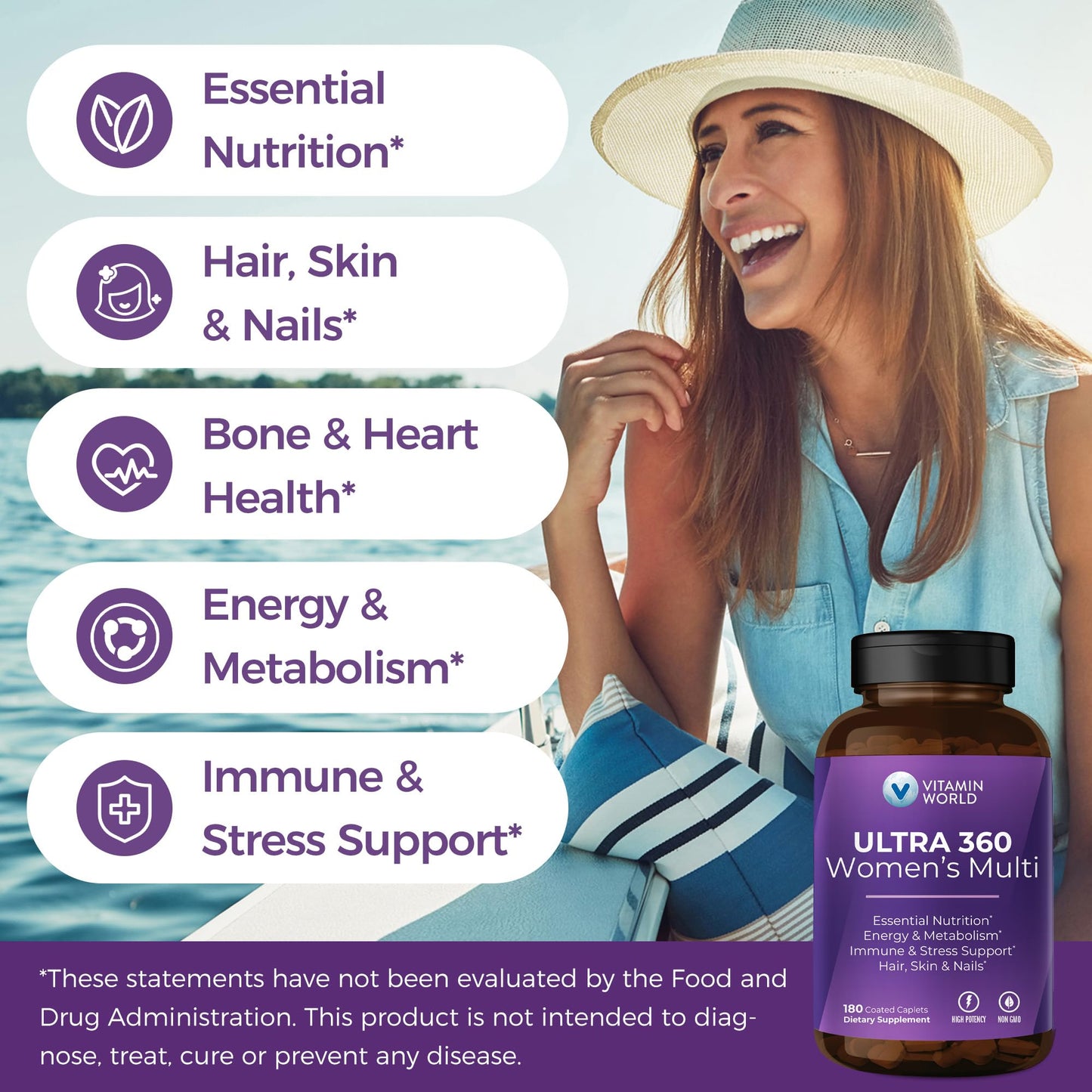 Vitamin World Ultra 360 Multivitamin for Women Caplets, 180 Count