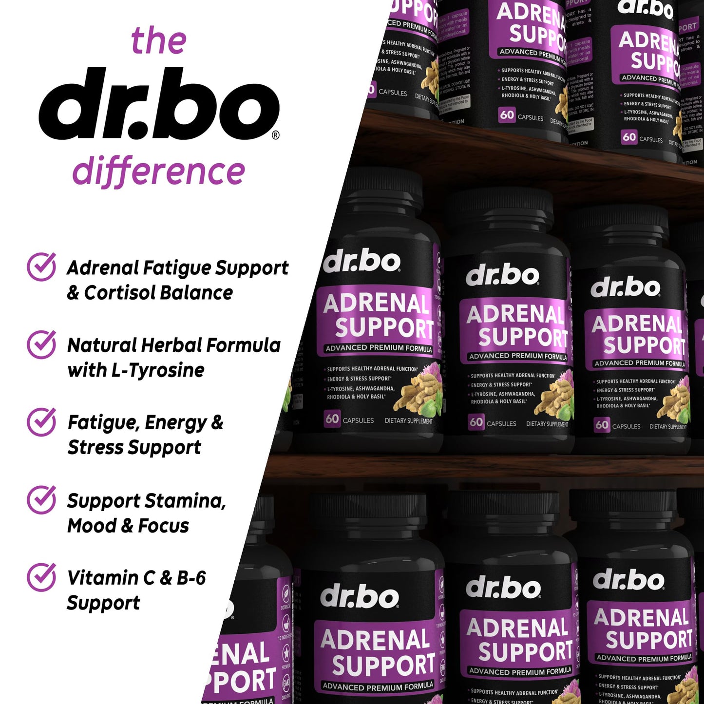 DR. BO Adrenal Support Cortisol Manager Supplement, 60 Capsules